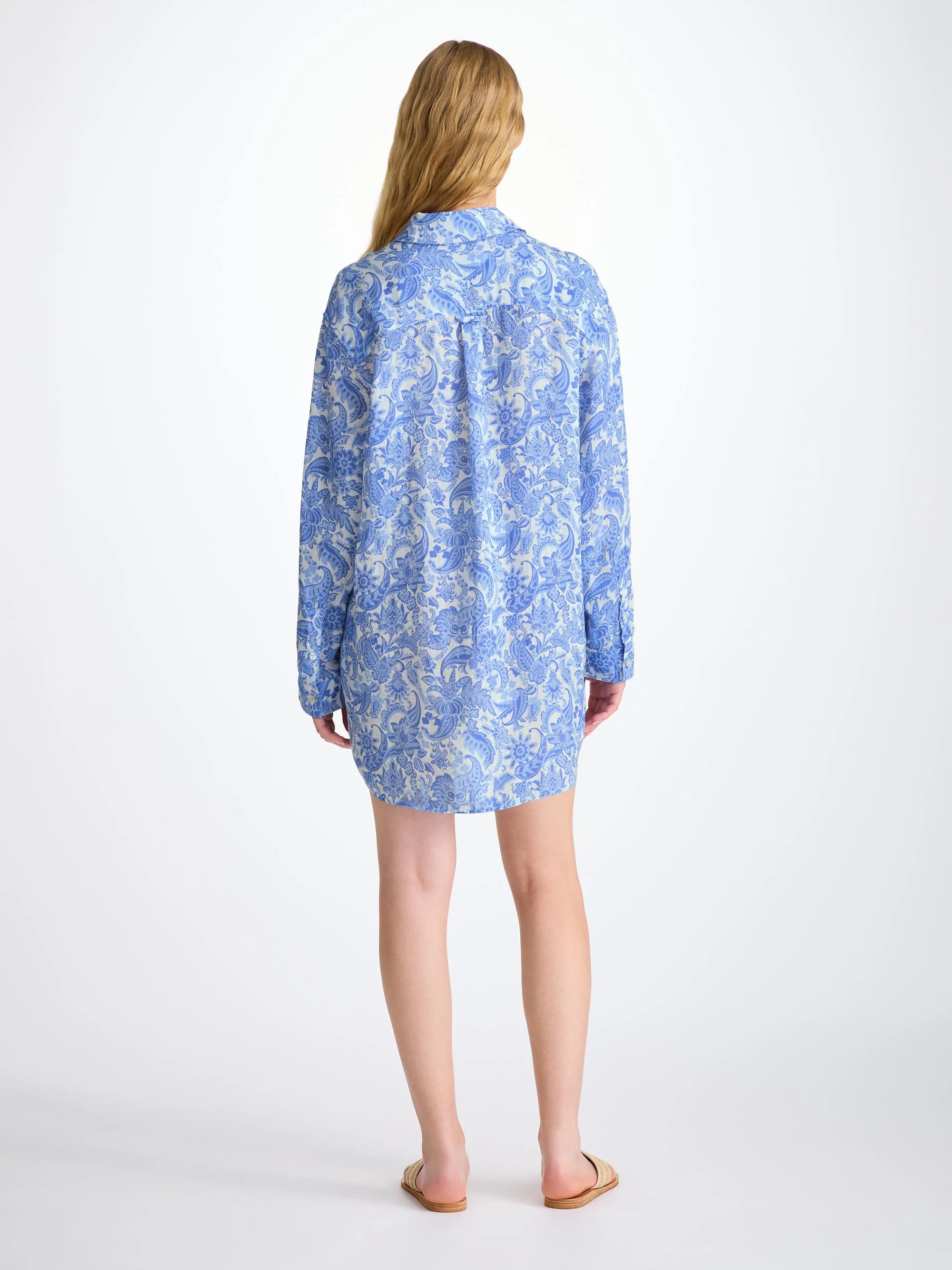 Women's Longline Shirt Linen White Jungle Paisley Print - Image 4