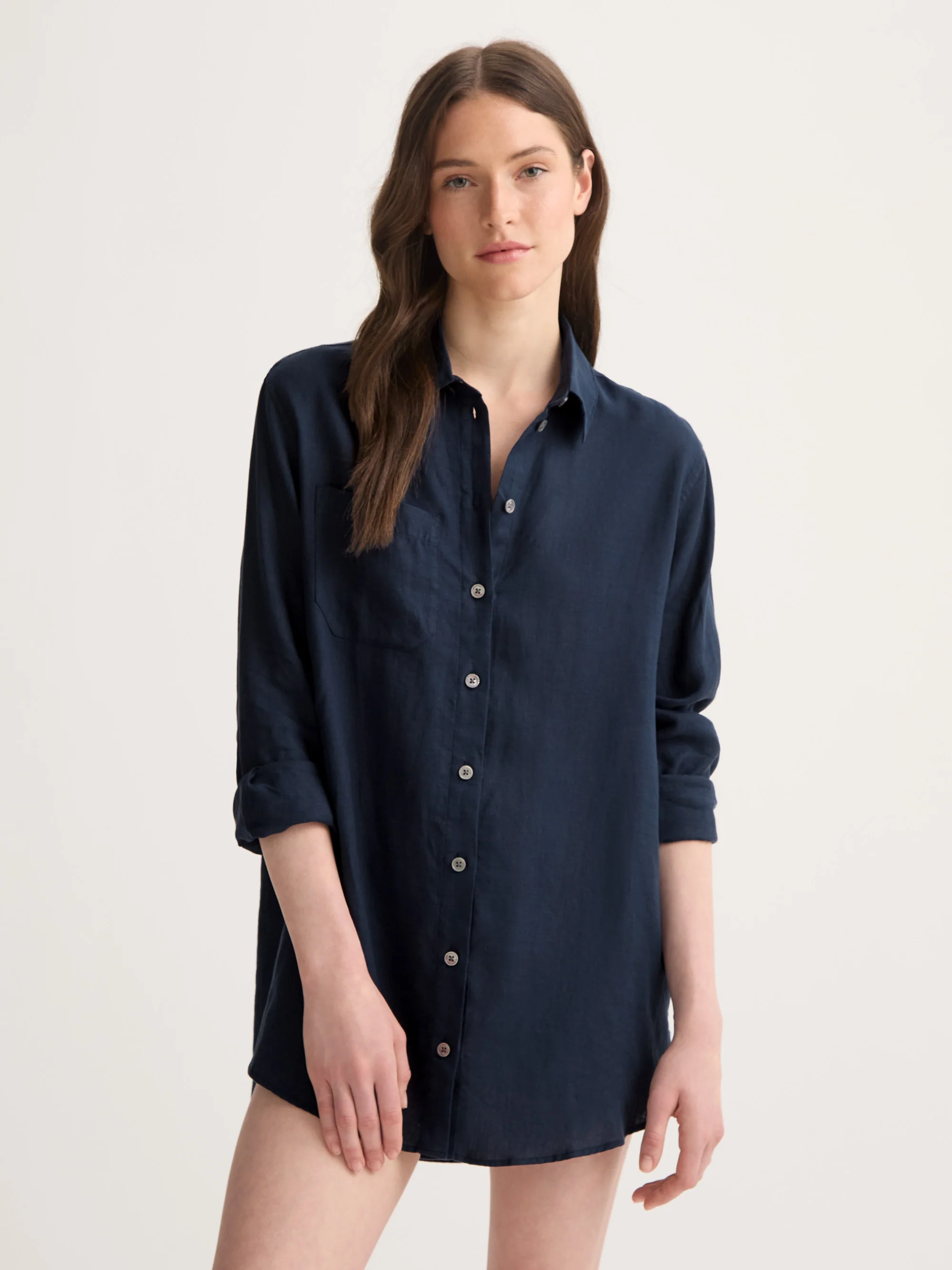 Women's Longline Shirt Sicily Linen Navy