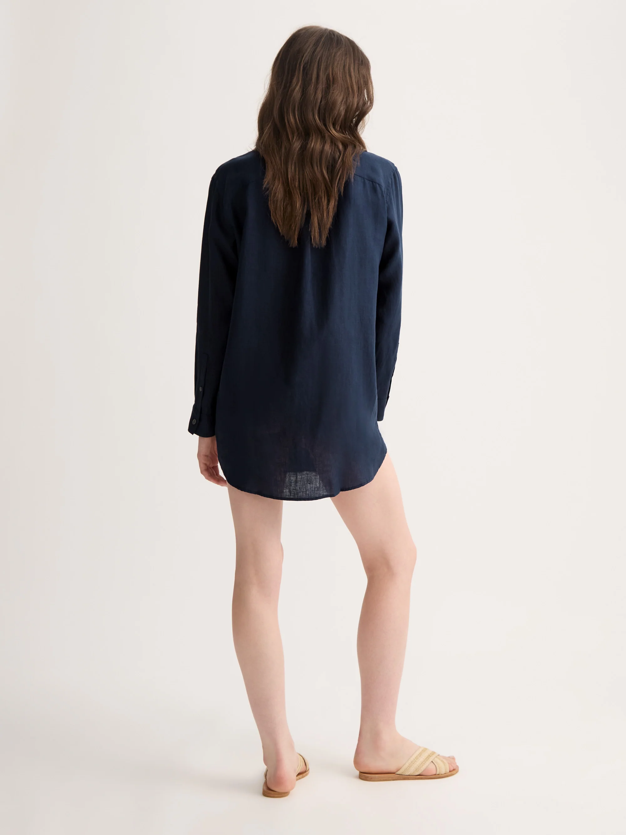 Women's Longline Shirt Sicily Linen Navy - Image 3