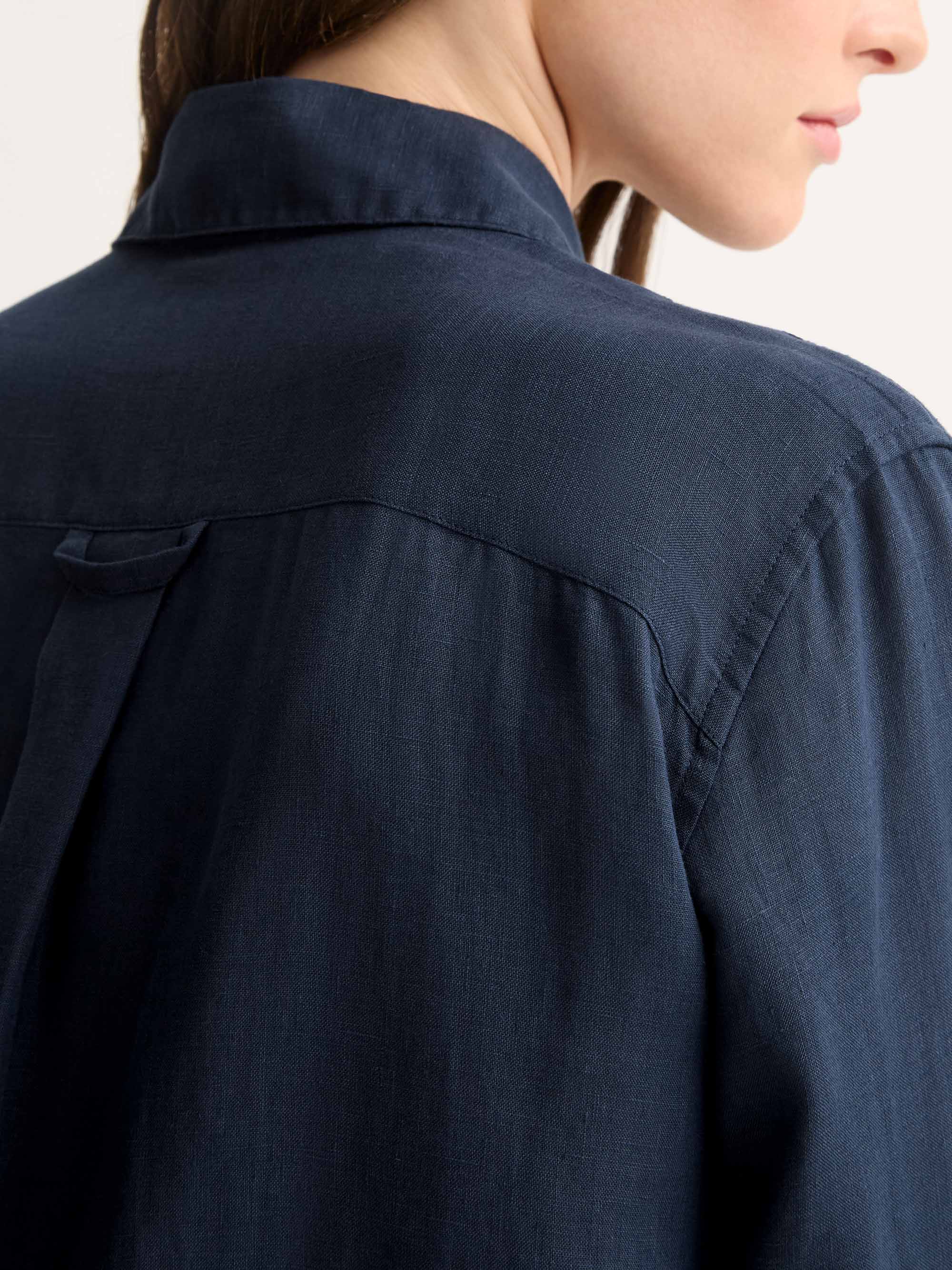 Women's Longline Shirt Sicily Linen Navy - Image 6