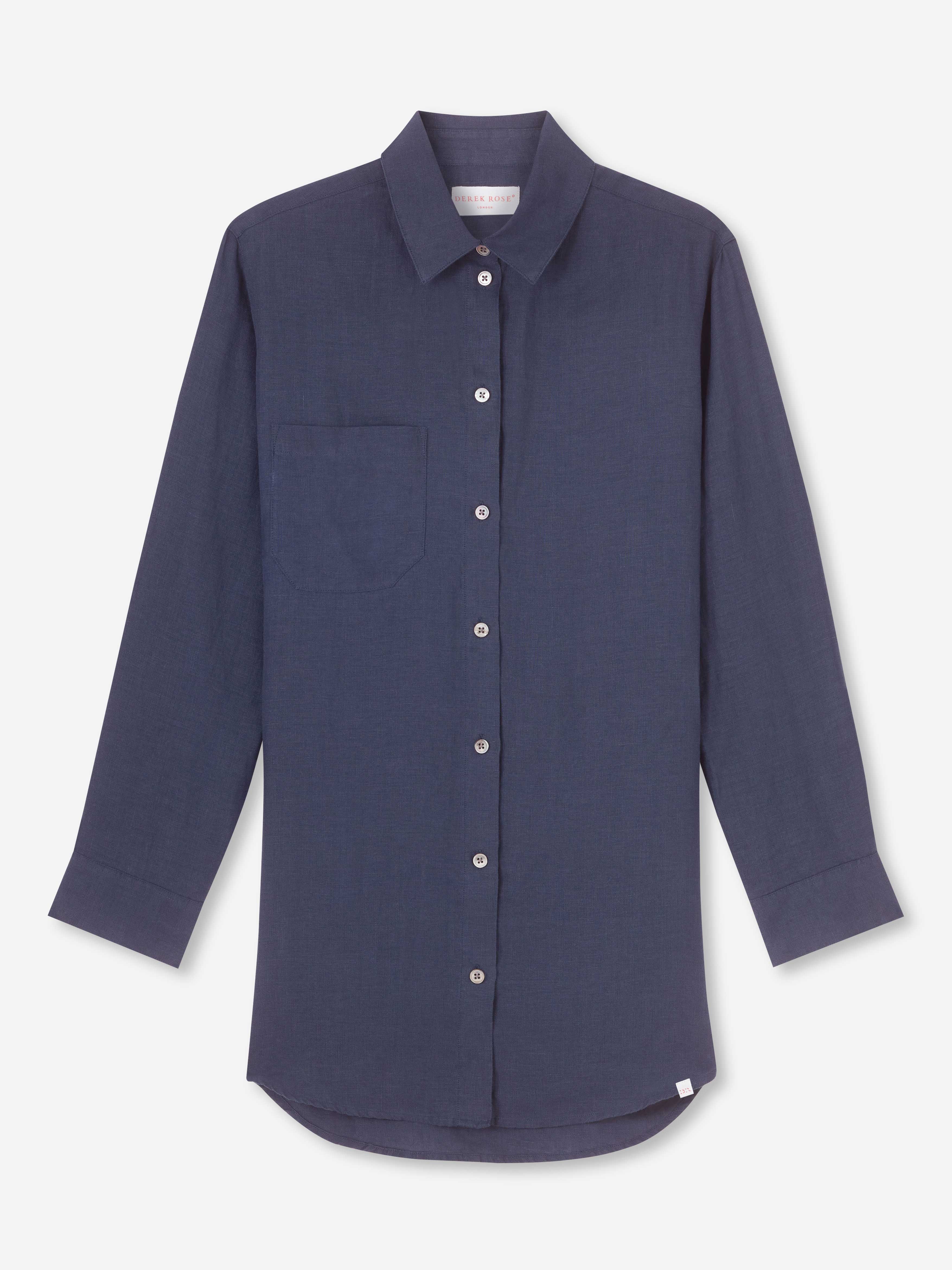 Women's Longline Shirt Sicily Linen Navy - Image 7
