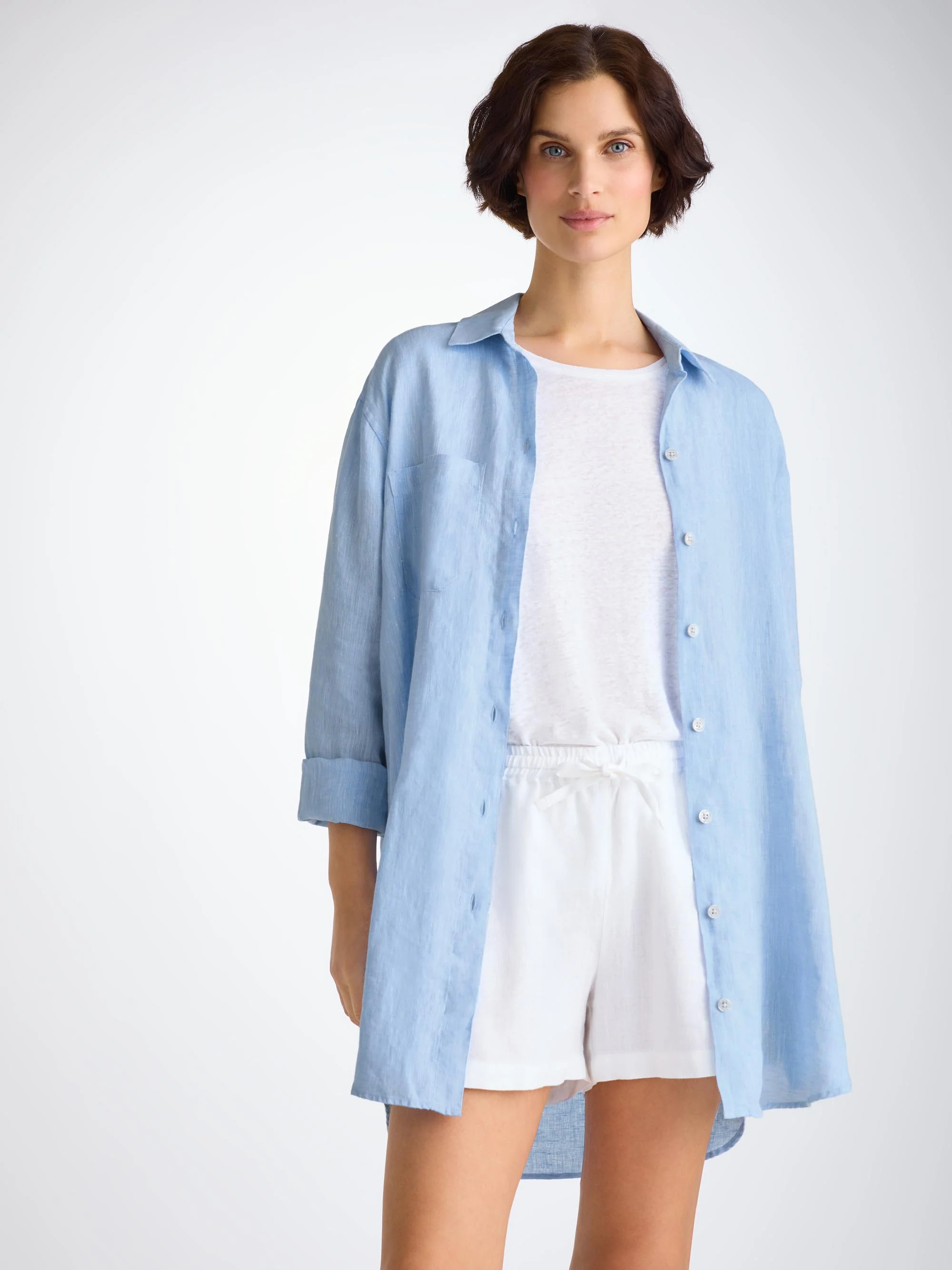 Women's Longline Shirt Sicily Linen Sky Blue