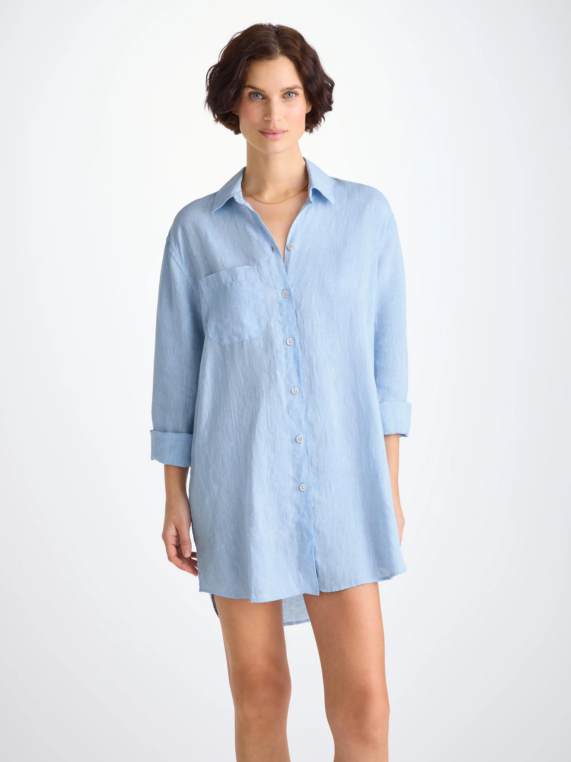 Women's Longline Shirt Sicily Linen Sky Blue - Image 2