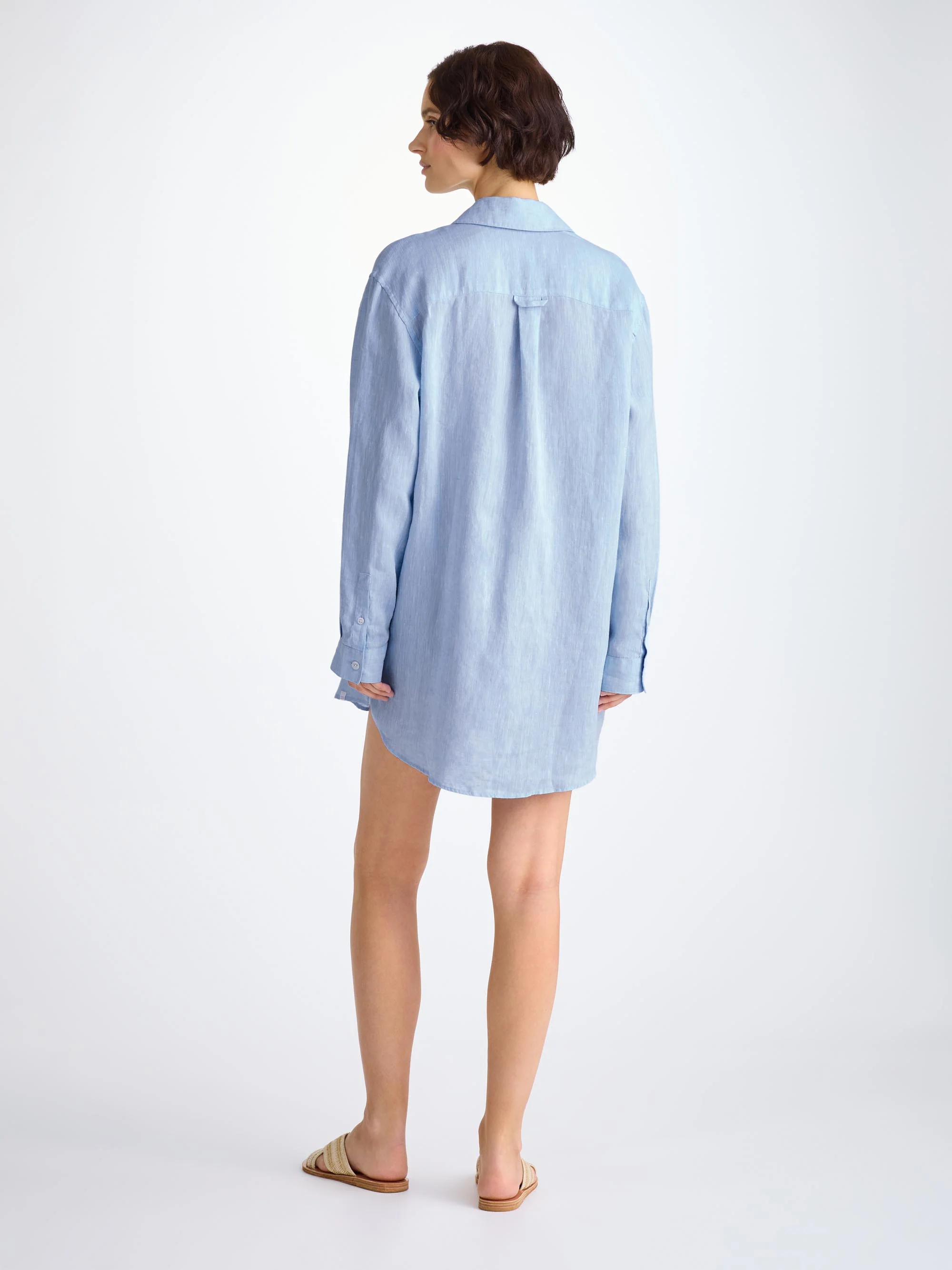 Women's Longline Shirt Sicily Linen Sky Blue - Image 4