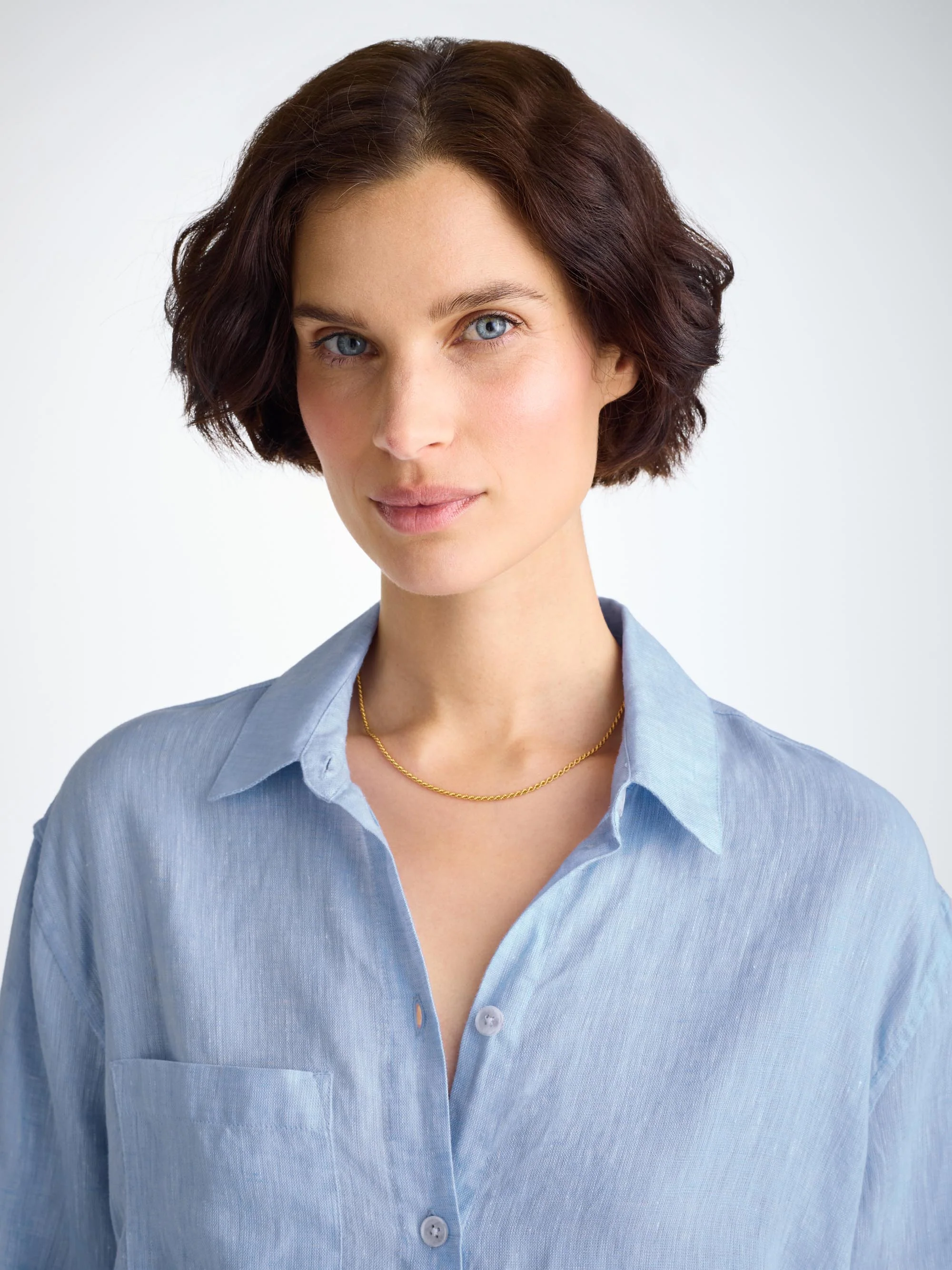 Women's Longline Shirt Sicily Linen Sky Blue - Image 5