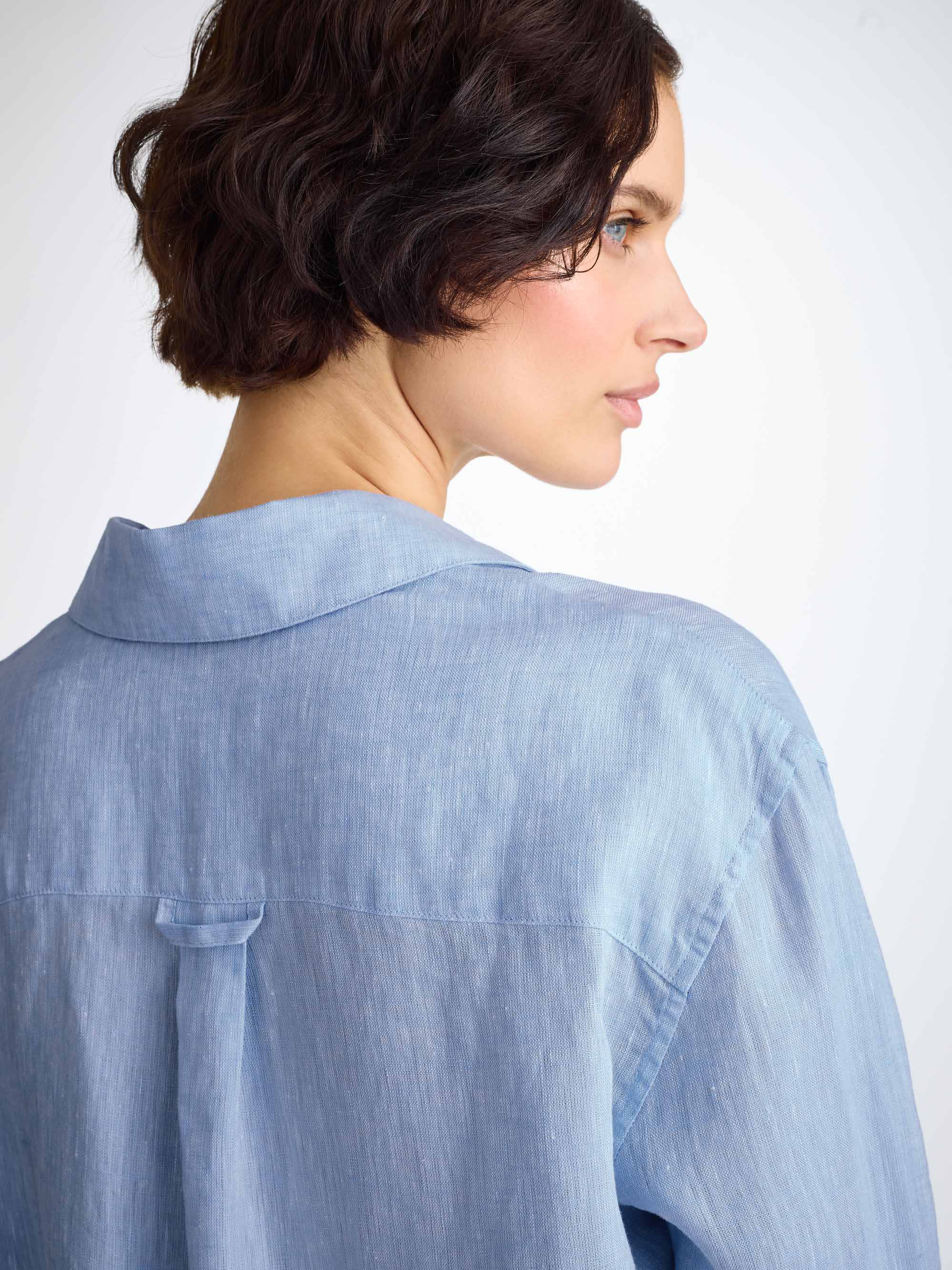Women's Longline Shirt Sicily Linen Sky Blue - Image 6