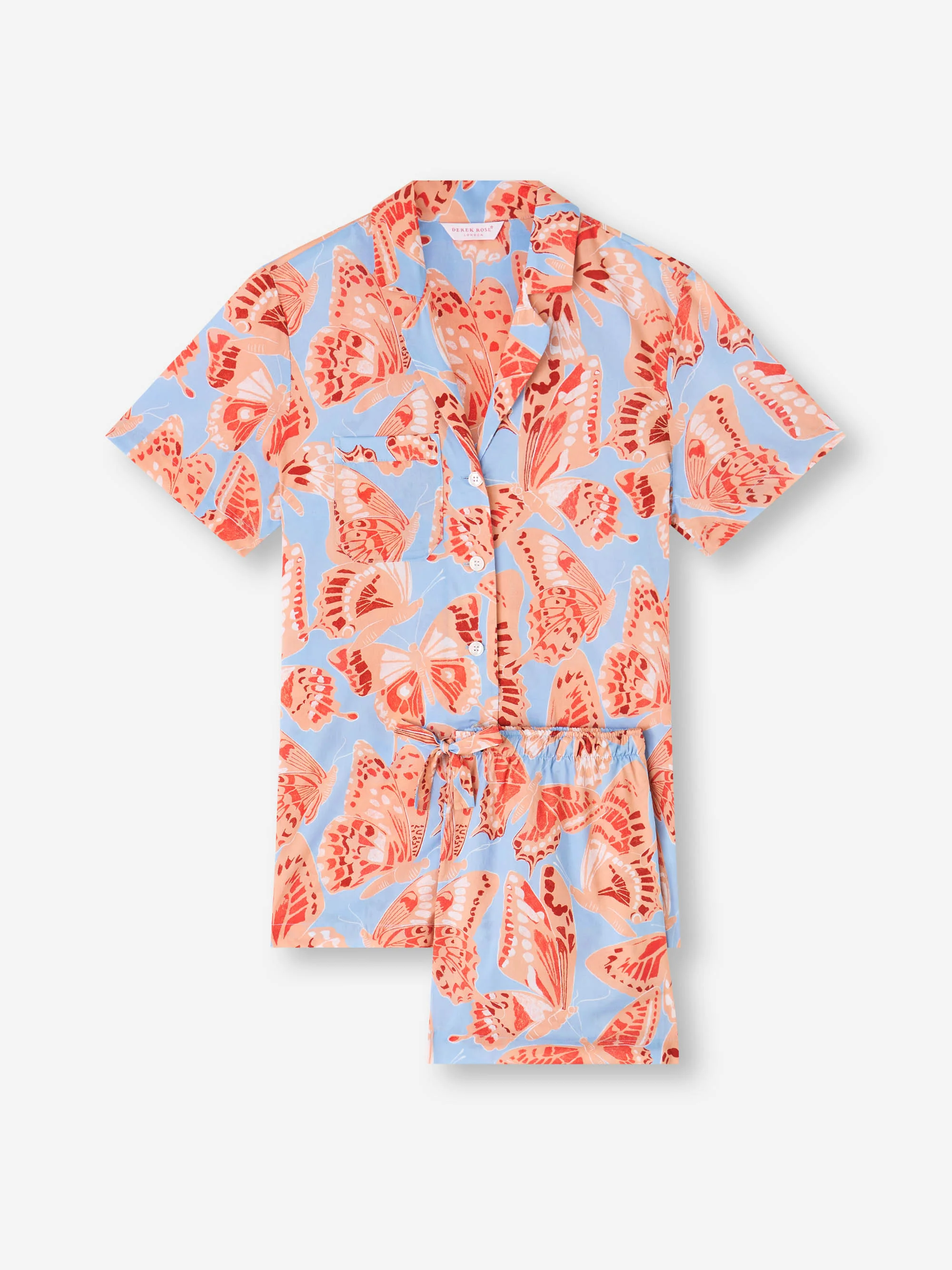 Women's Short Pyjamas Cotton Batiste Light Blue & Peach Butterfly Print - Image 5