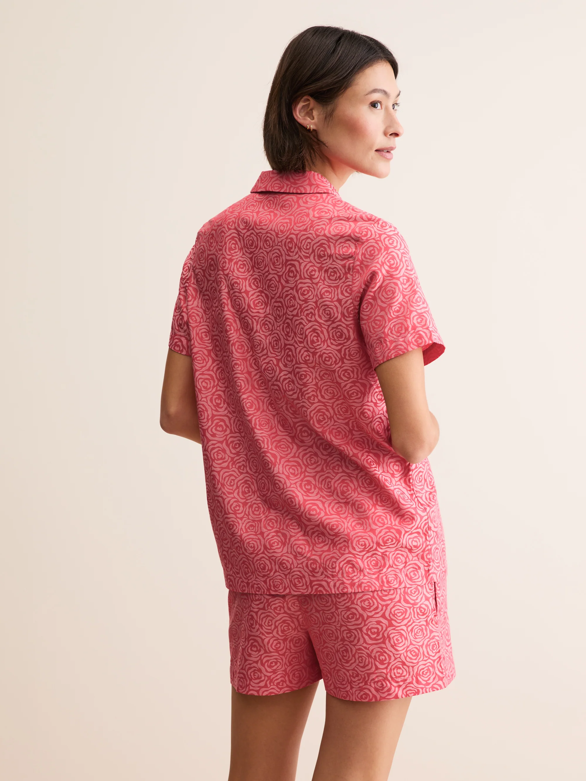 Women's Short Pyjamas Paris Cotton Jacquard Red Rose - Image 3