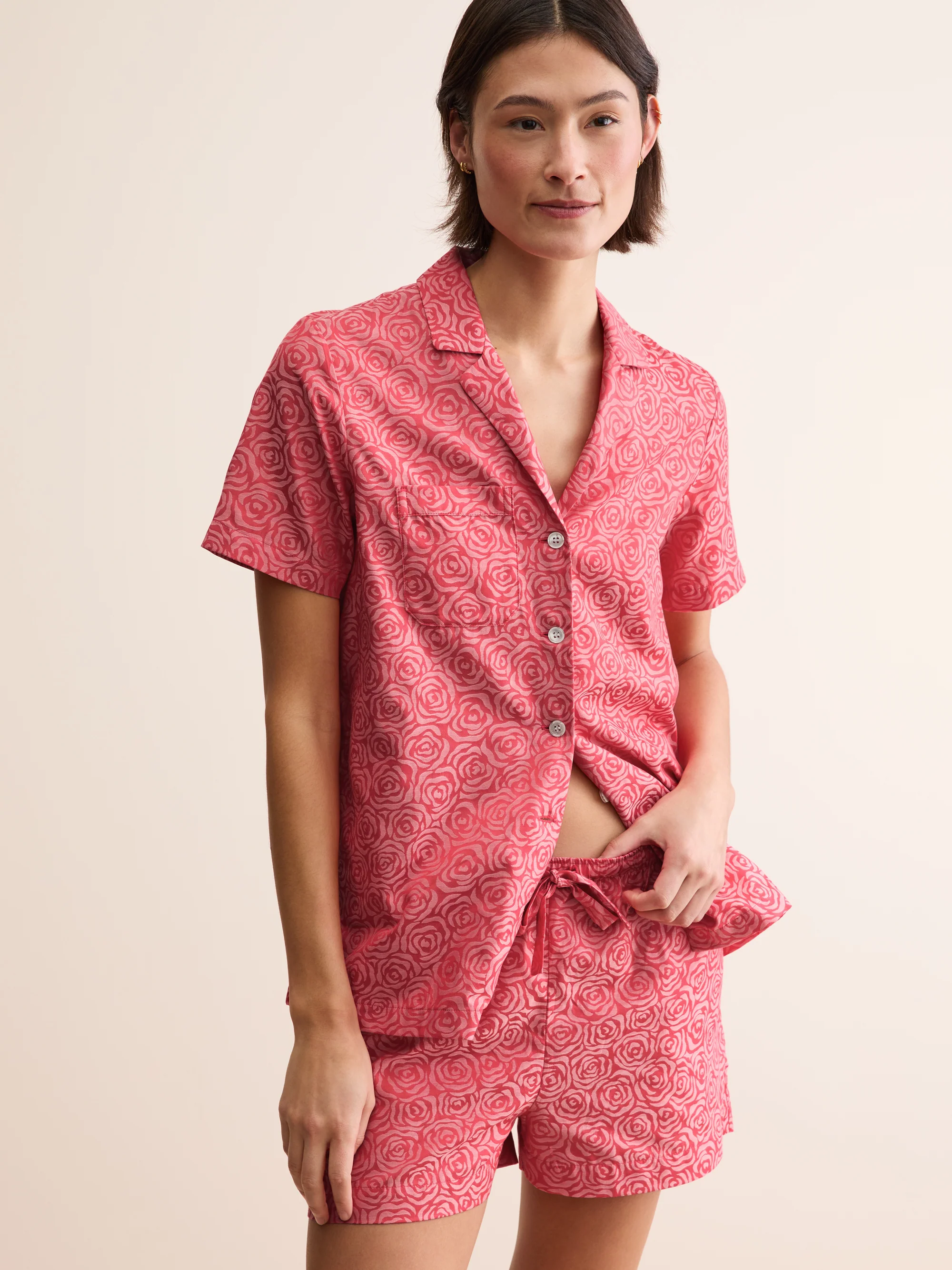 Women's Short Pyjamas Paris Cotton Jacquard Red Rose - Image 4