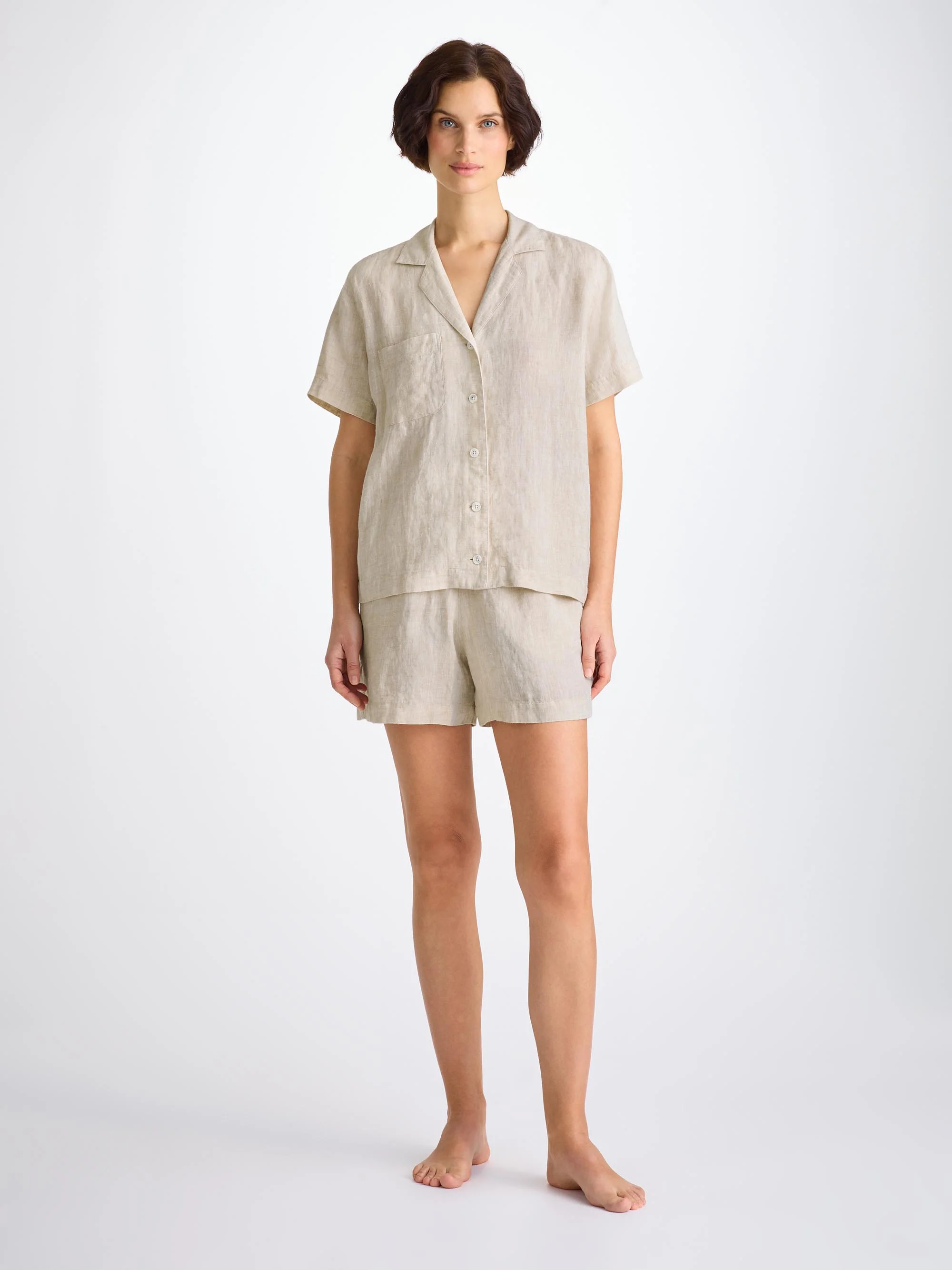 Women's Short Pyjamas Sicily Linen Sand - Image 3