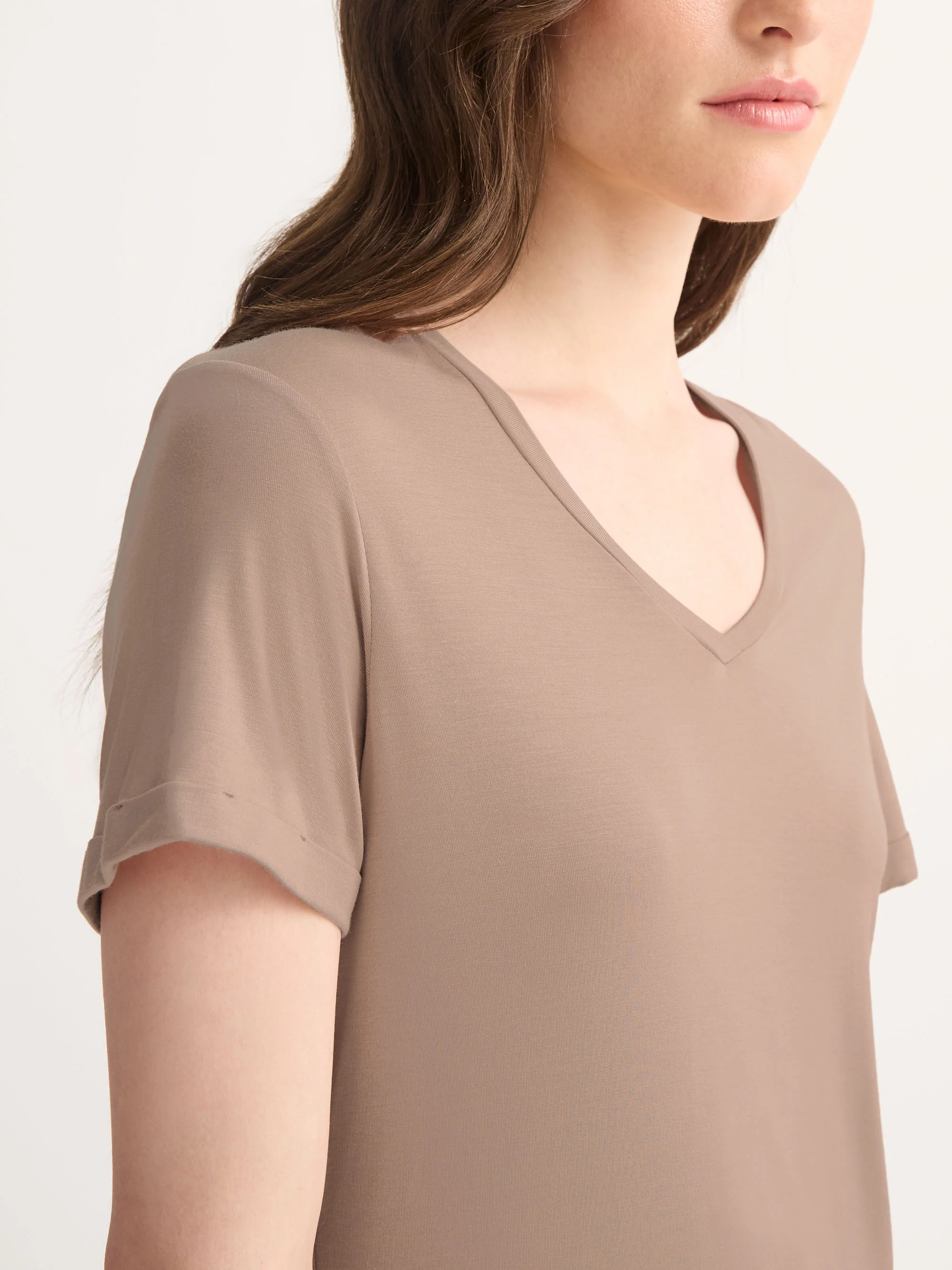 Women's V-Neck Sleep T-Shirt Lara Micro Modal Stretch Almond Blush - Image 3