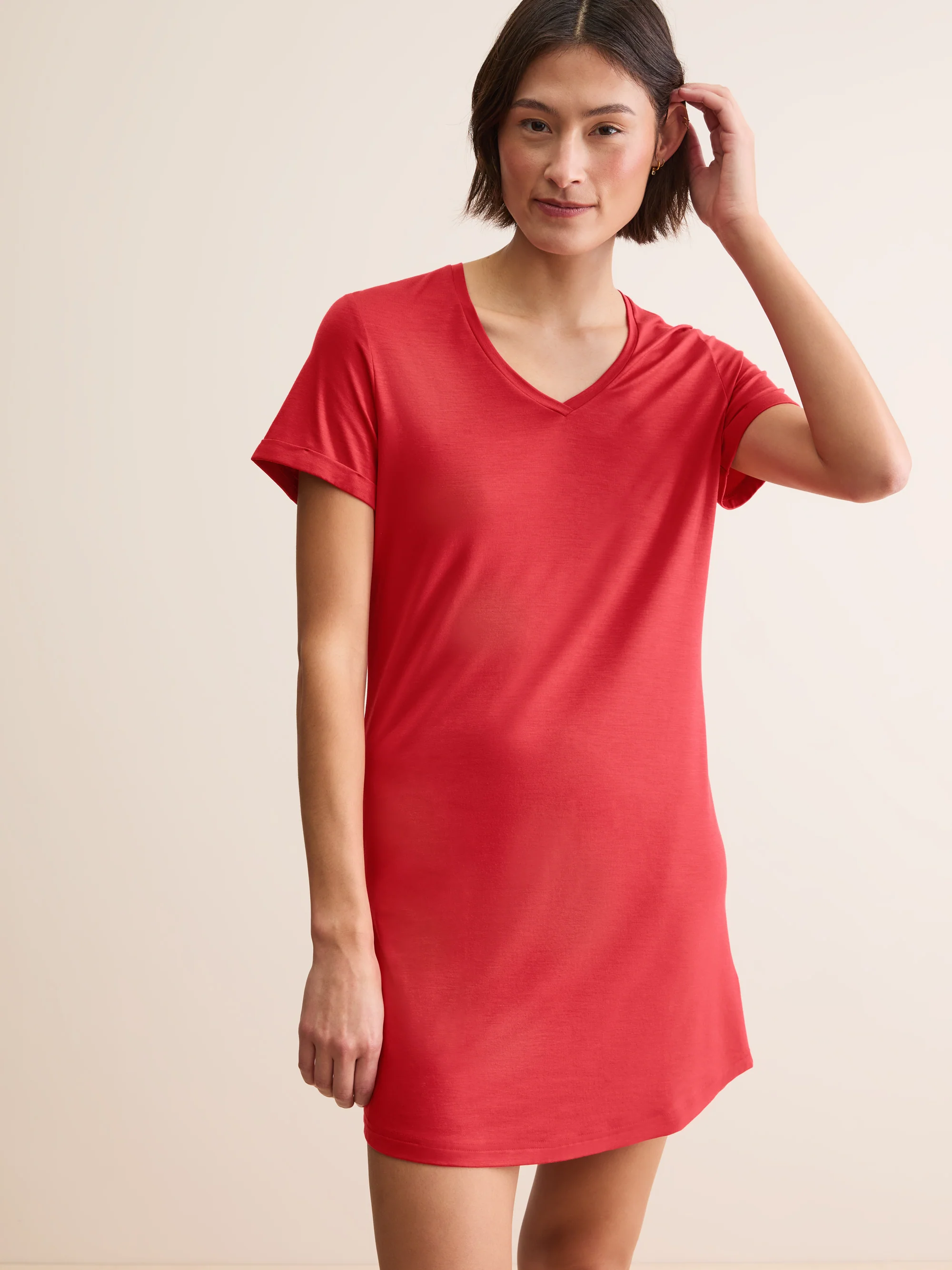 Women's V-Neck Sleep T-Shirt Lara Micro Modal Stretch Cherry Red - Image 4