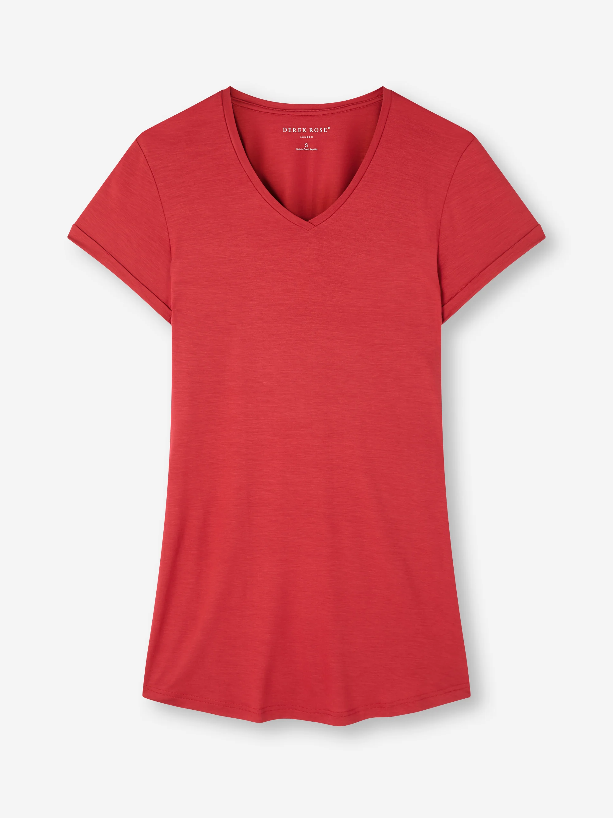 Women's V-Neck Sleep T-Shirt Lara Micro Modal Stretch Cherry Red - Image 5