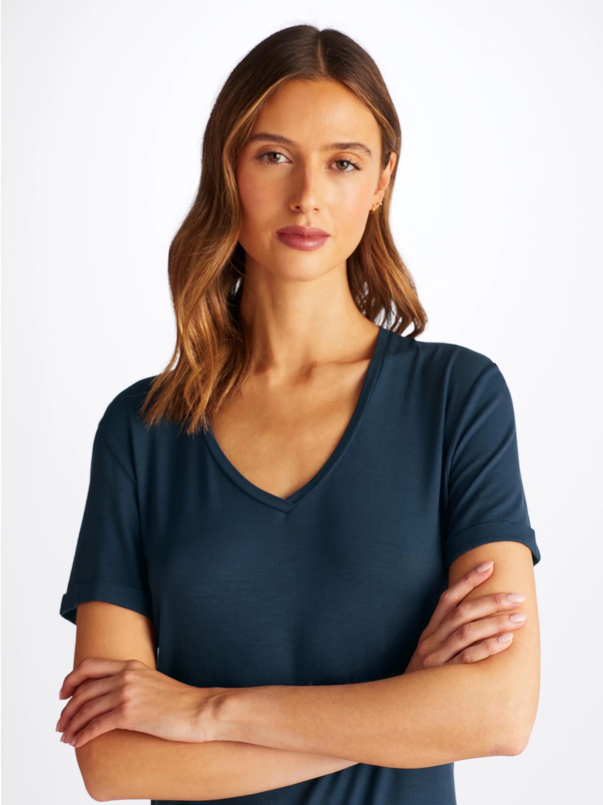Women's V-Neck Sleep T-Shirt Lara Micro Modal Stretch Navy - Image 4