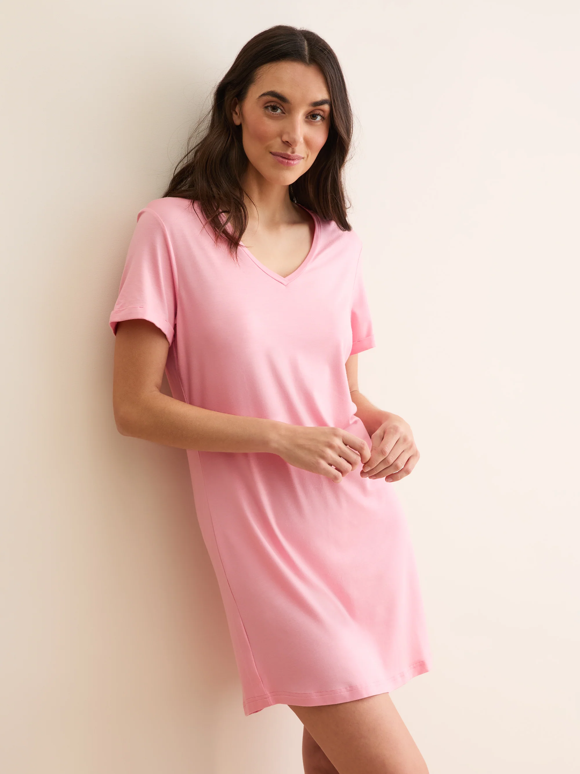 Women's V-Neck Sleep T-Shirt Lara Micro Modal Stretch Pink - Image 7
