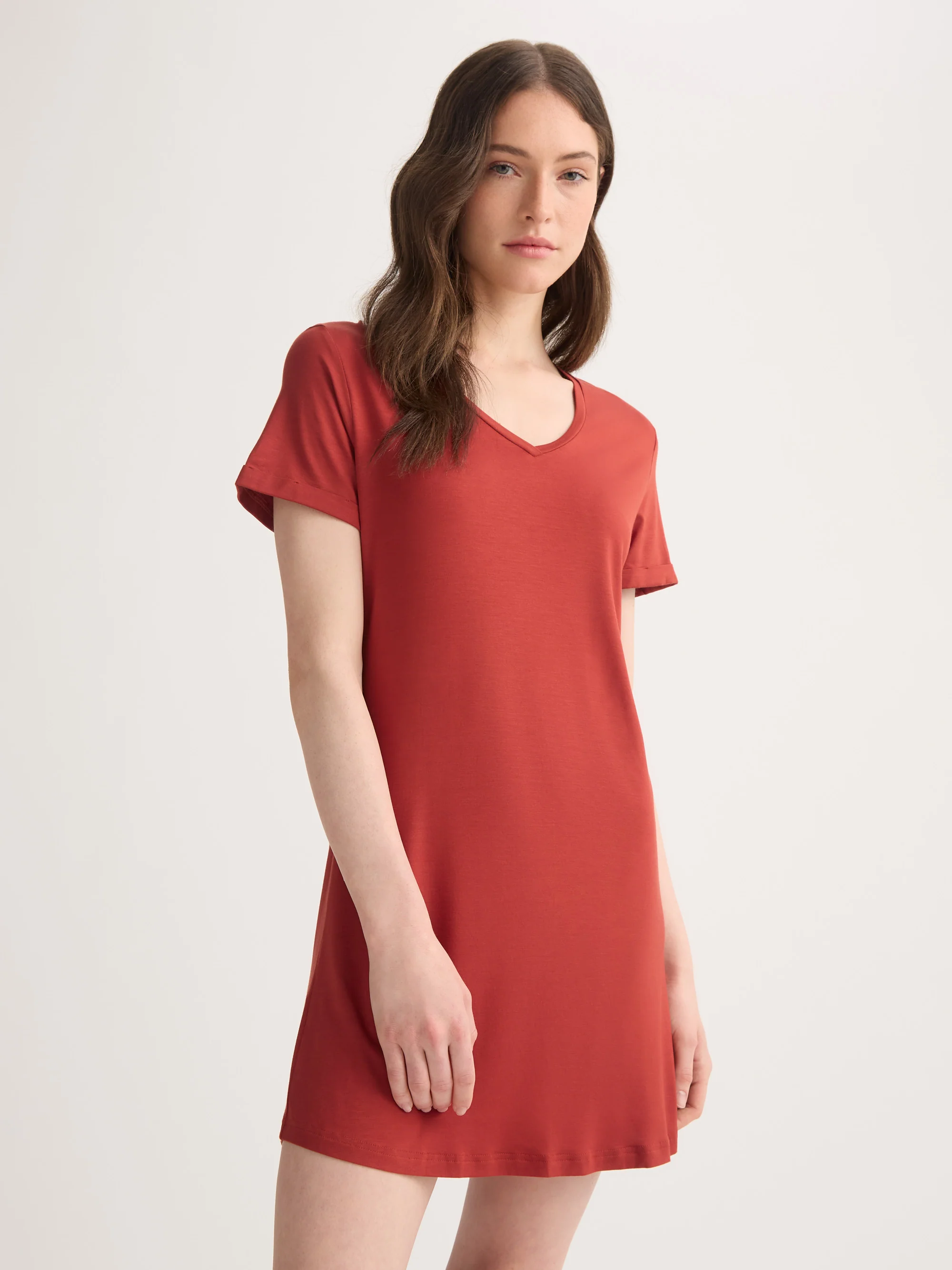 Women's V-Neck Sleep T-Shirt Lara Micro Modal Stretch Rose Red - Image 3