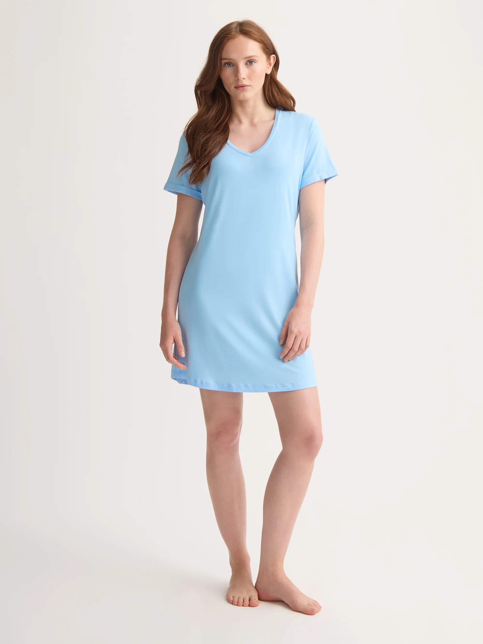 Women's V-Neck Sleep T-Shirt Lara Micro Modal Stretch Sky Blue - Image 3