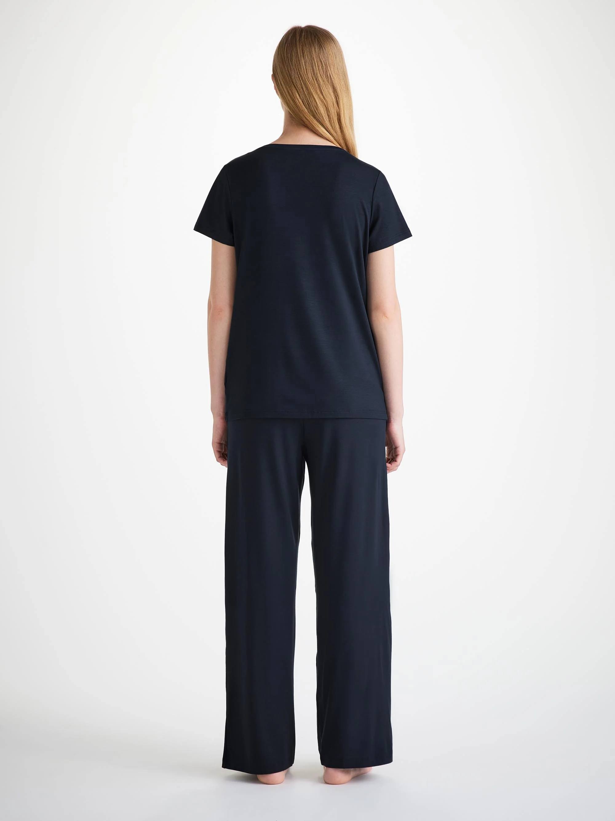 Women's V-Neck T-Shirt and Lounge Trousers Navy Set - Image 3