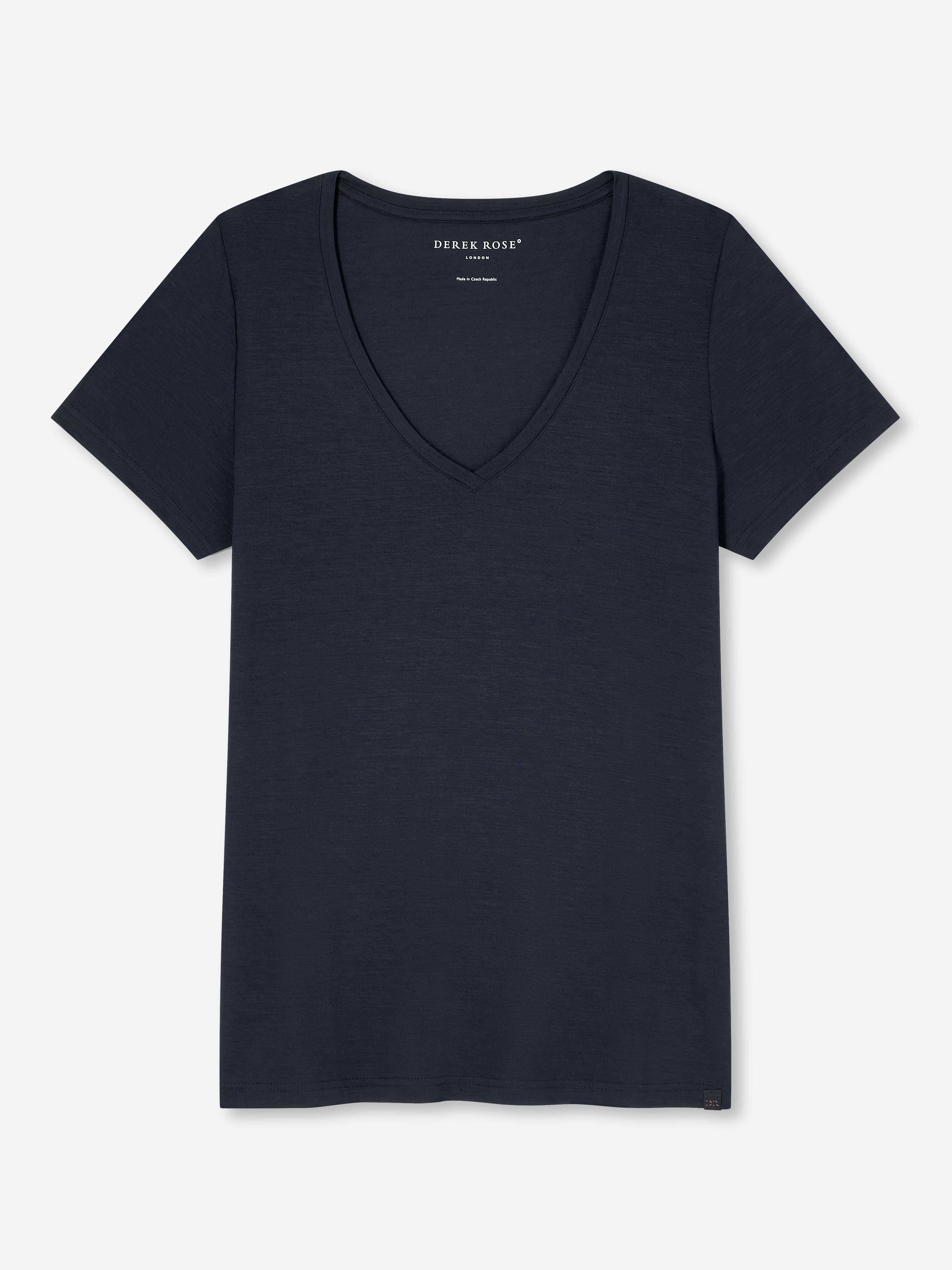 Women's V-Neck T-Shirt and Lounge Trousers Navy Set - Image 5