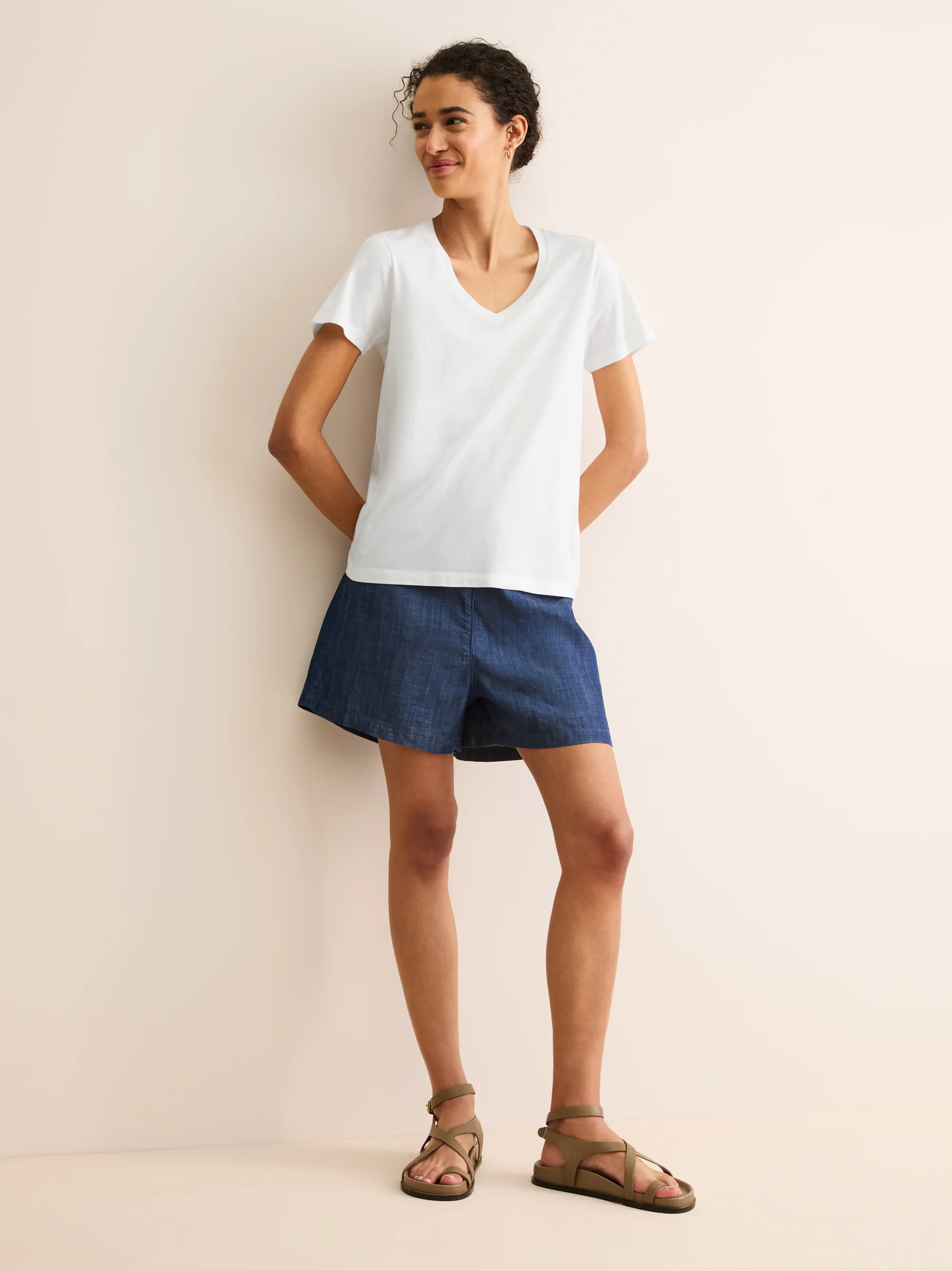 Women's V-Neck T-Shirt Cotton White - Image 2