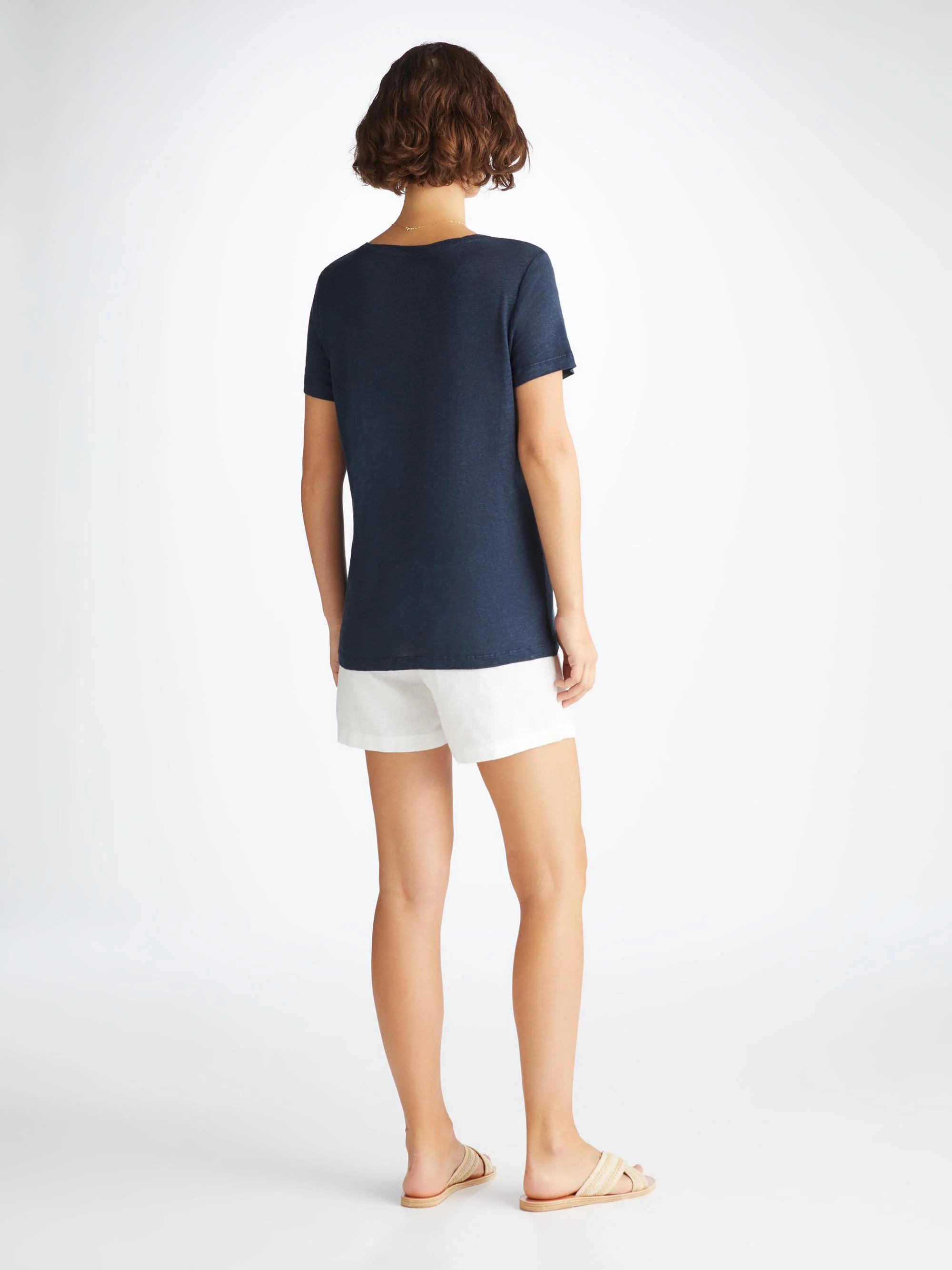 Women's V-Neck T-Shirt Jordan Linen Navy - Image 4