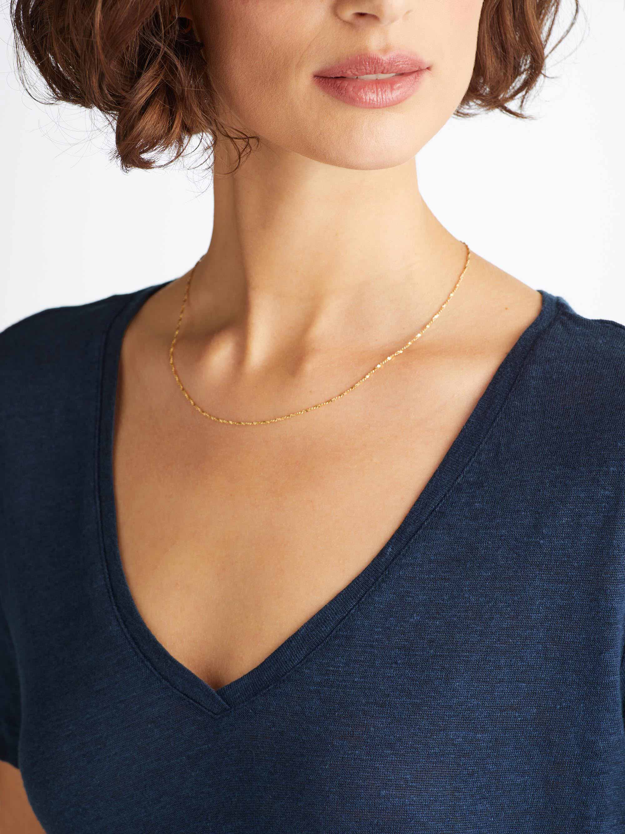 Women's V-Neck T-Shirt Jordan Linen Navy - Image 5