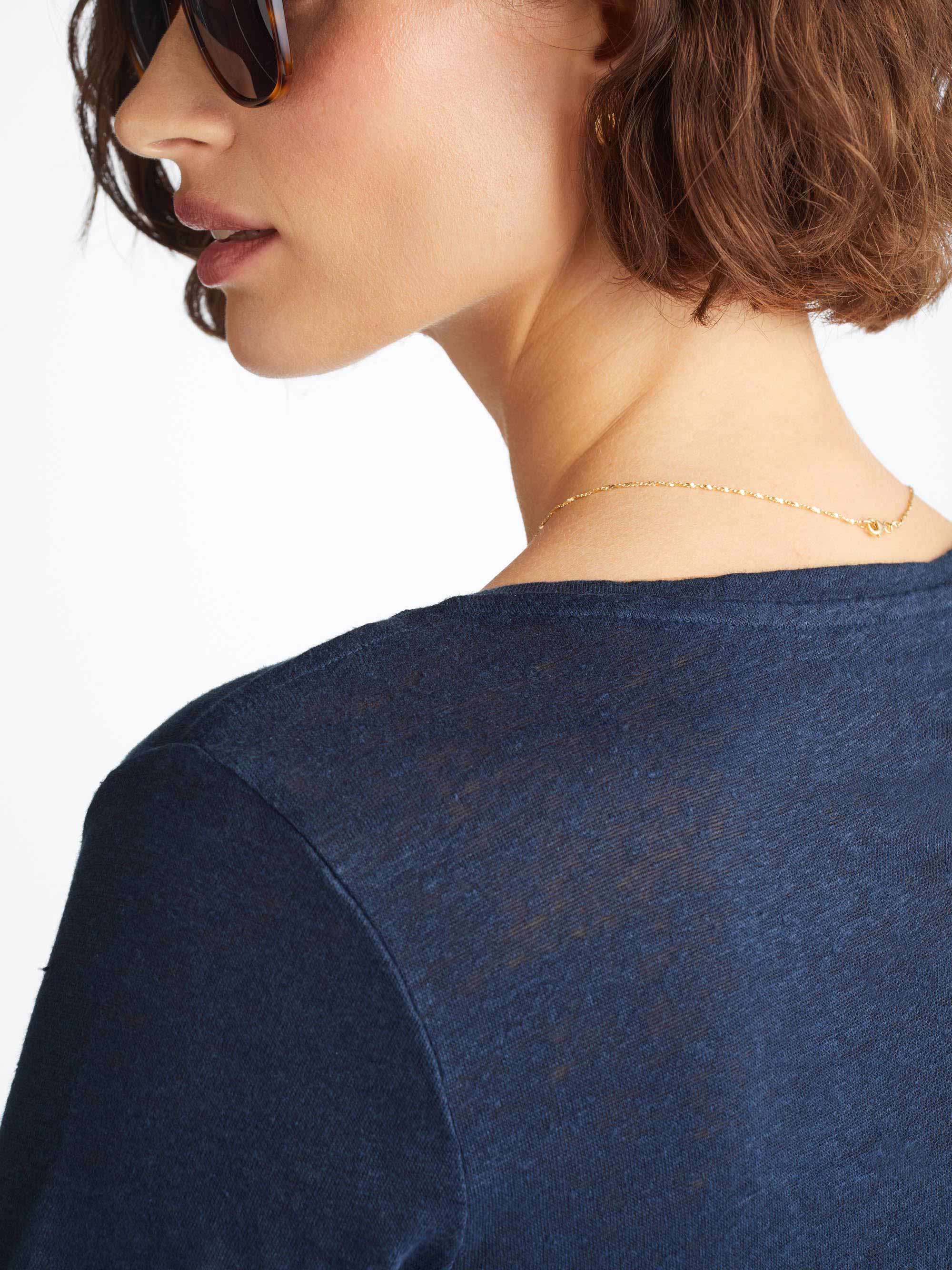 Women's V-Neck T-Shirt Jordan Linen Navy - Image 6