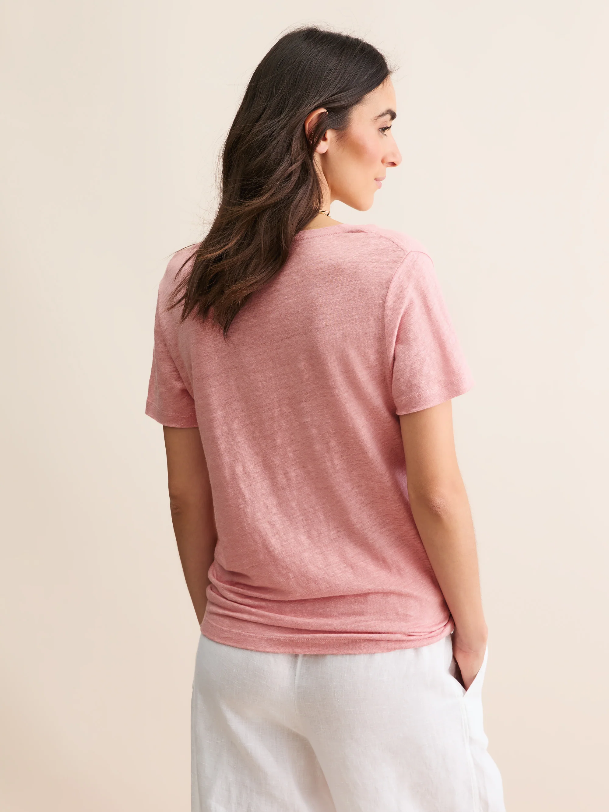 Women's V-Neck T-Shirt Jordan Linen Pink - Image 3