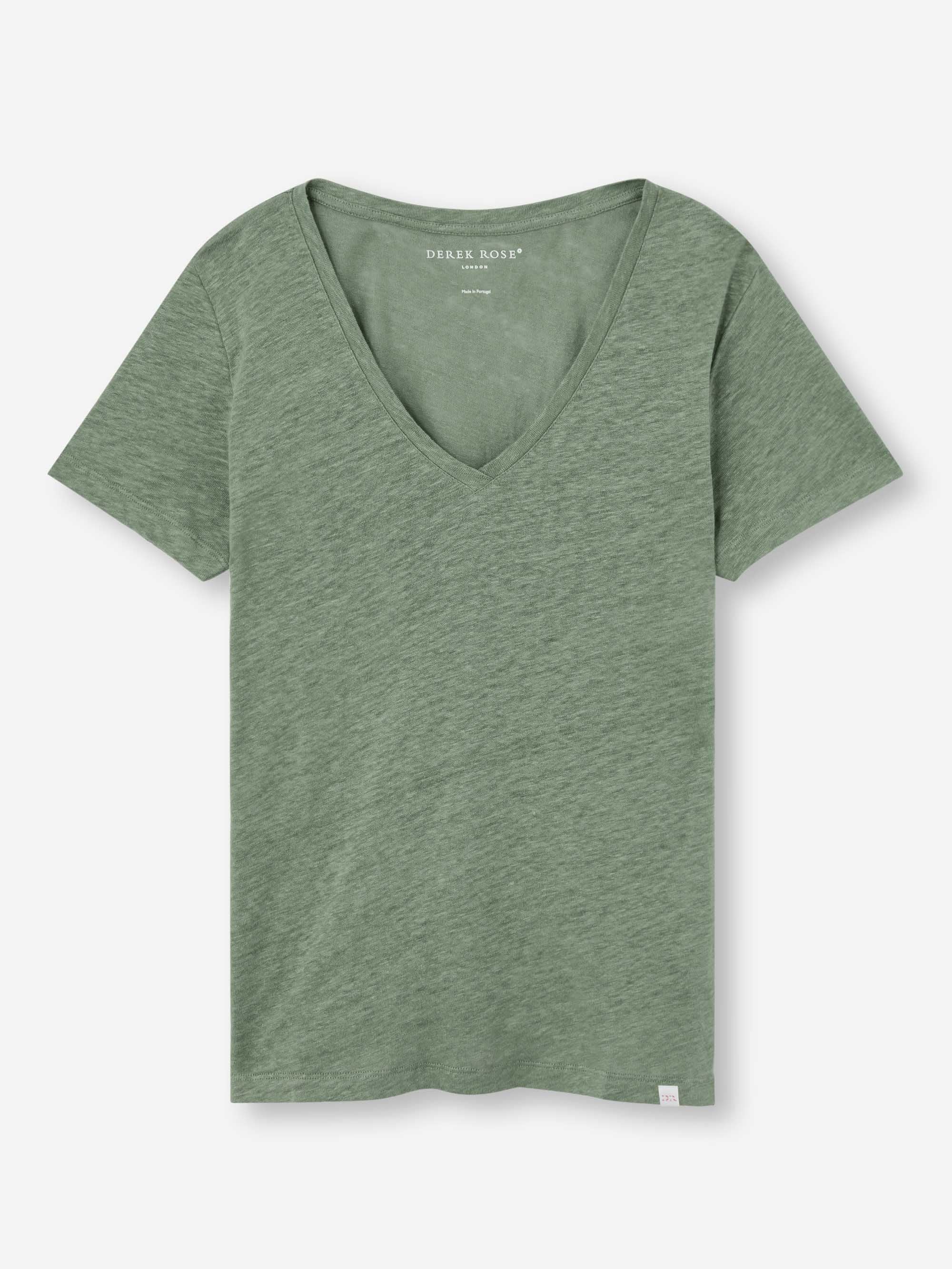 Women's V-Neck T-Shirt Jordan Linen Sage Green - Image 2