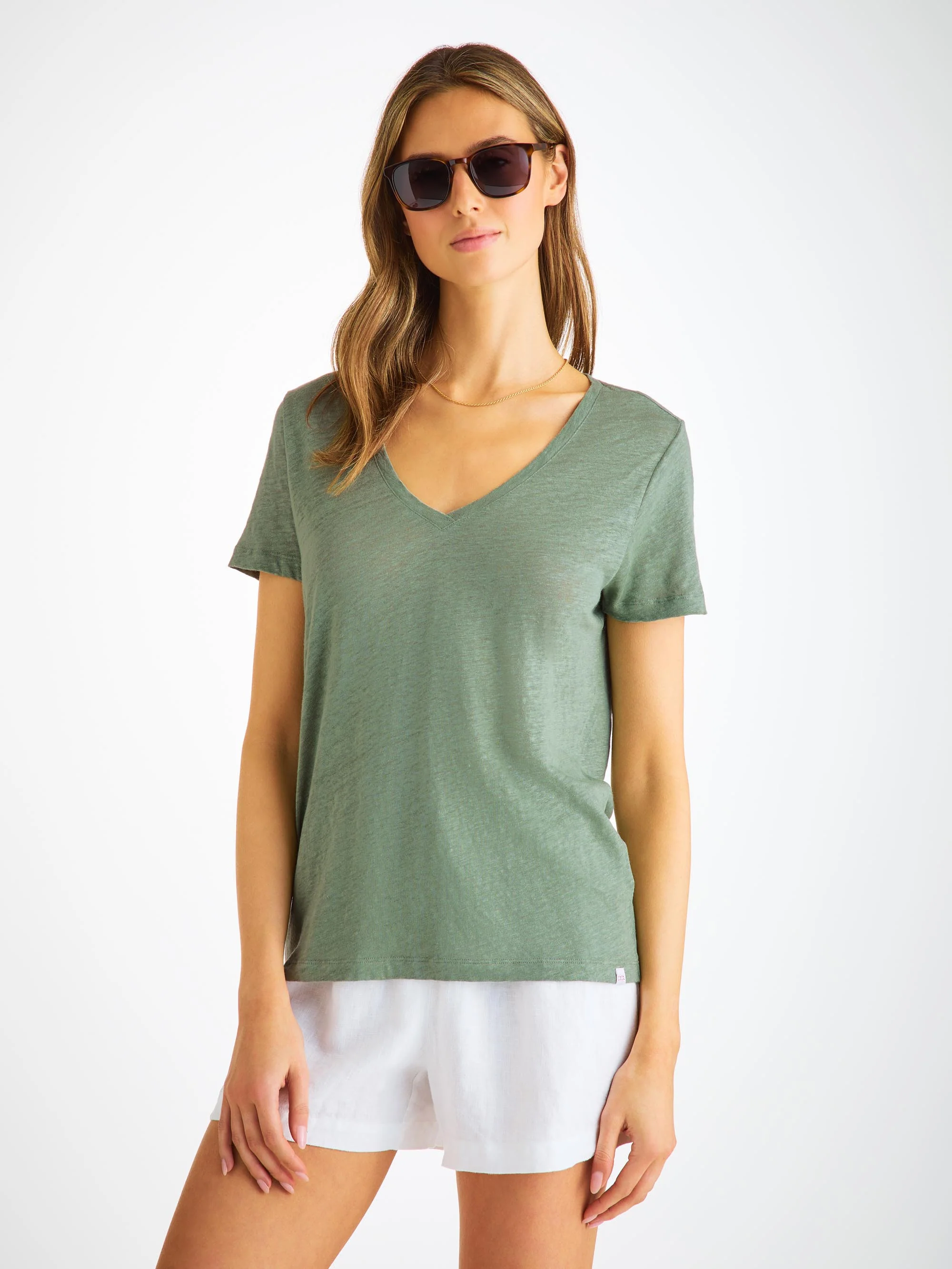 Women's V-Neck T-Shirt Jordan Linen Sage Green - Image 5