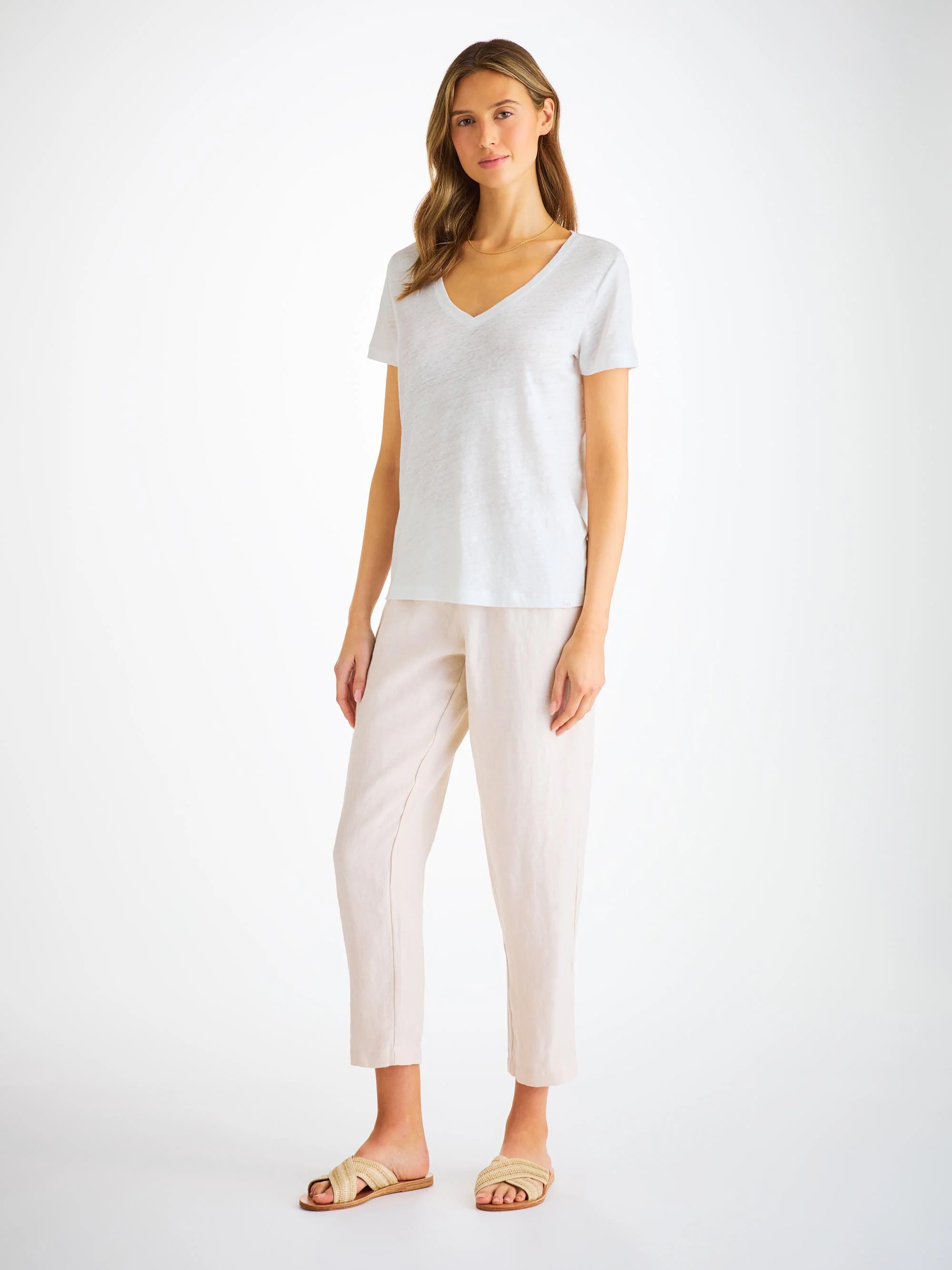 Women's V-Neck T-Shirt Jordan Linen White - Image 3