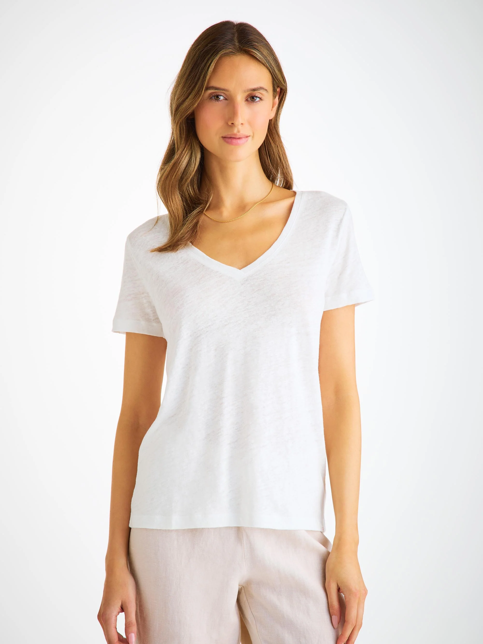 Women's V-Neck T-Shirt Jordan Linen White - Image 7