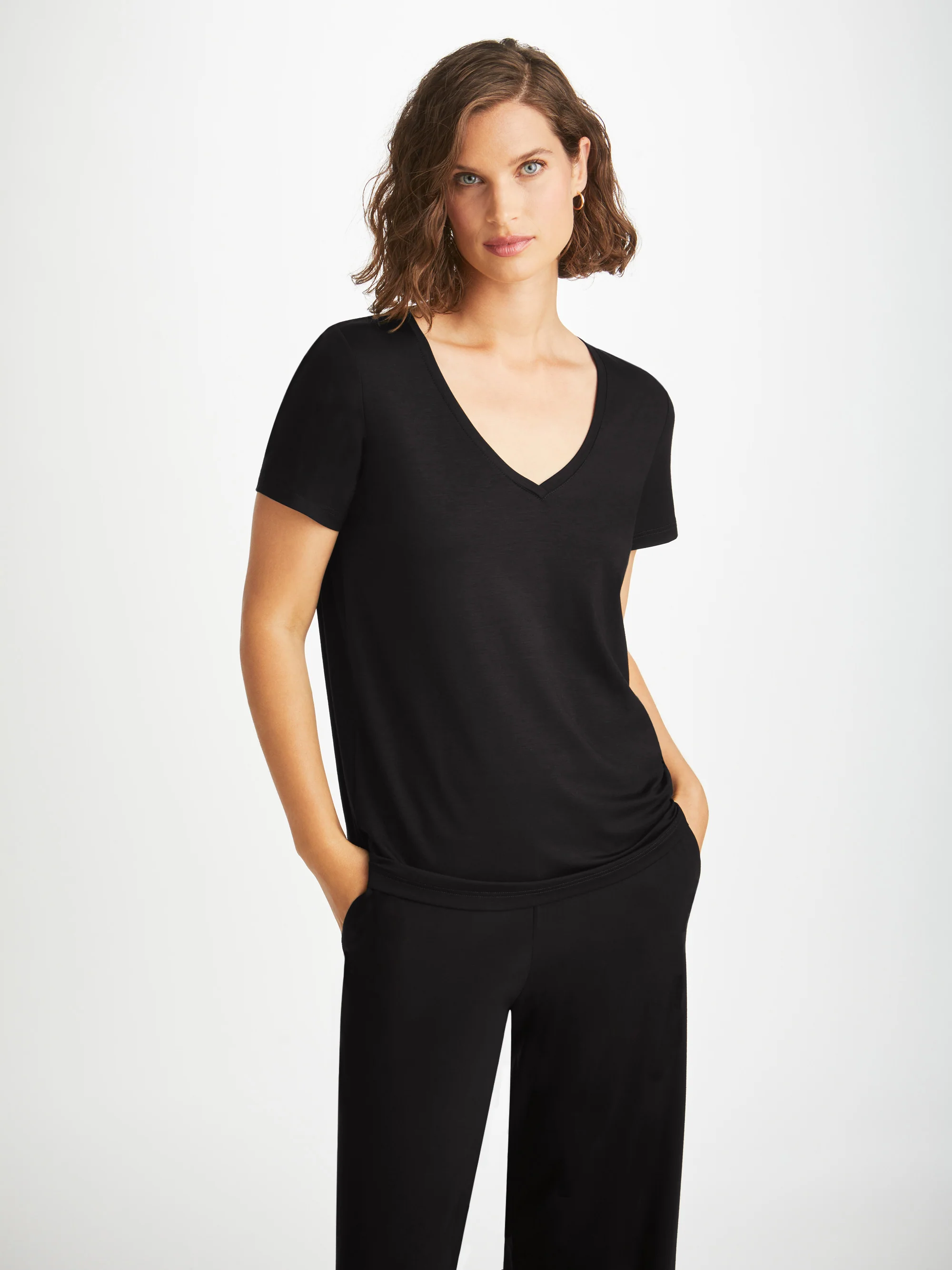 Women's V-Neck T-Shirt Lara Micro Modal Stretch Black - Image 3