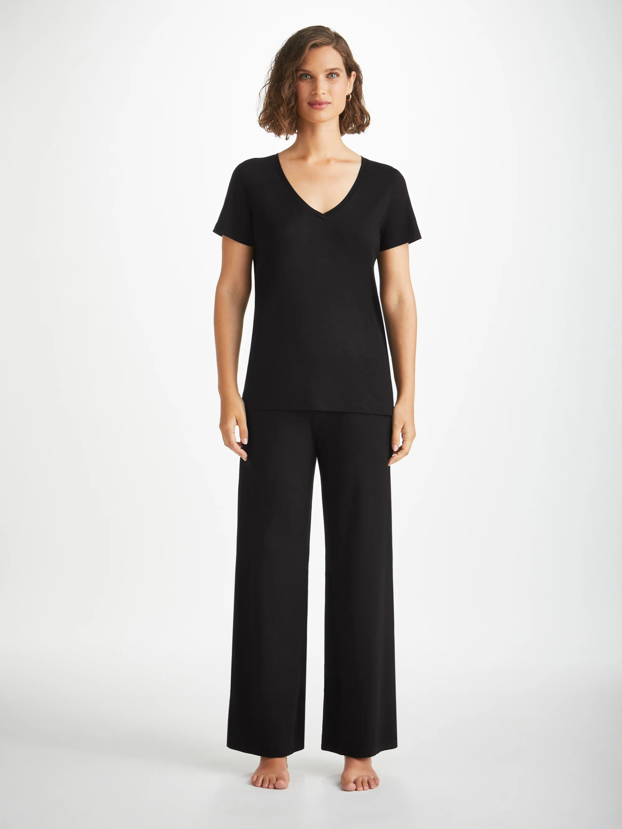 Women's V-Neck T-Shirt Lara Micro Modal Stretch Black - Image 4