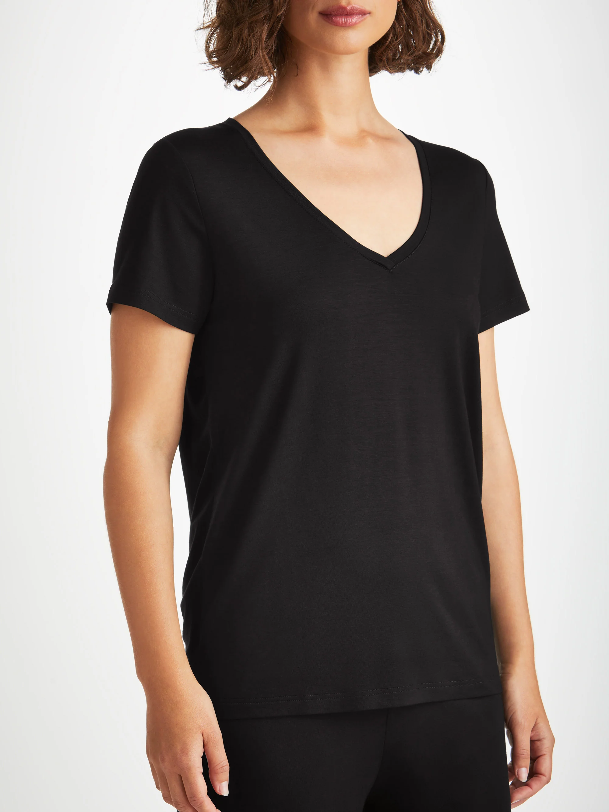 Women's V-Neck T-Shirt Lara Micro Modal Stretch Black - Image 6