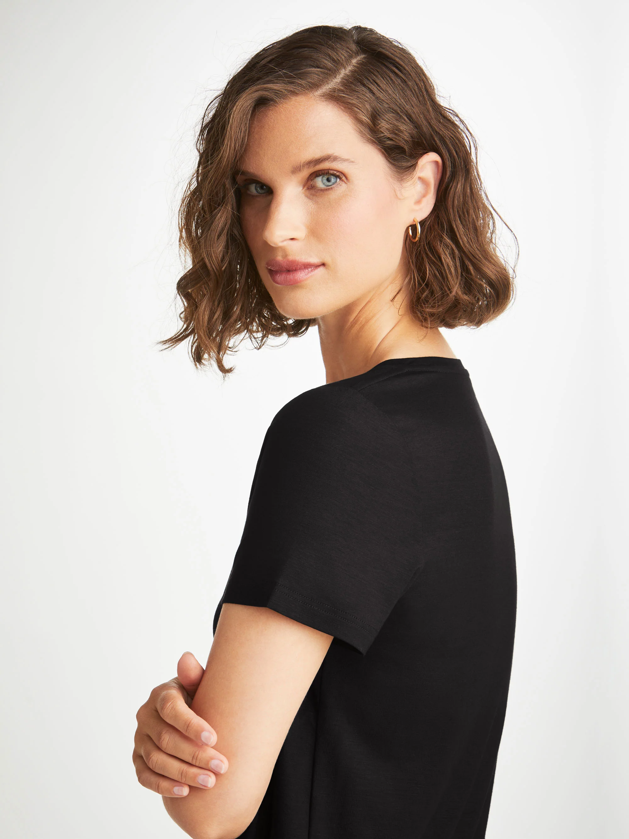 Women's V-Neck T-Shirt Lara Micro Modal Stretch Black - Image 7