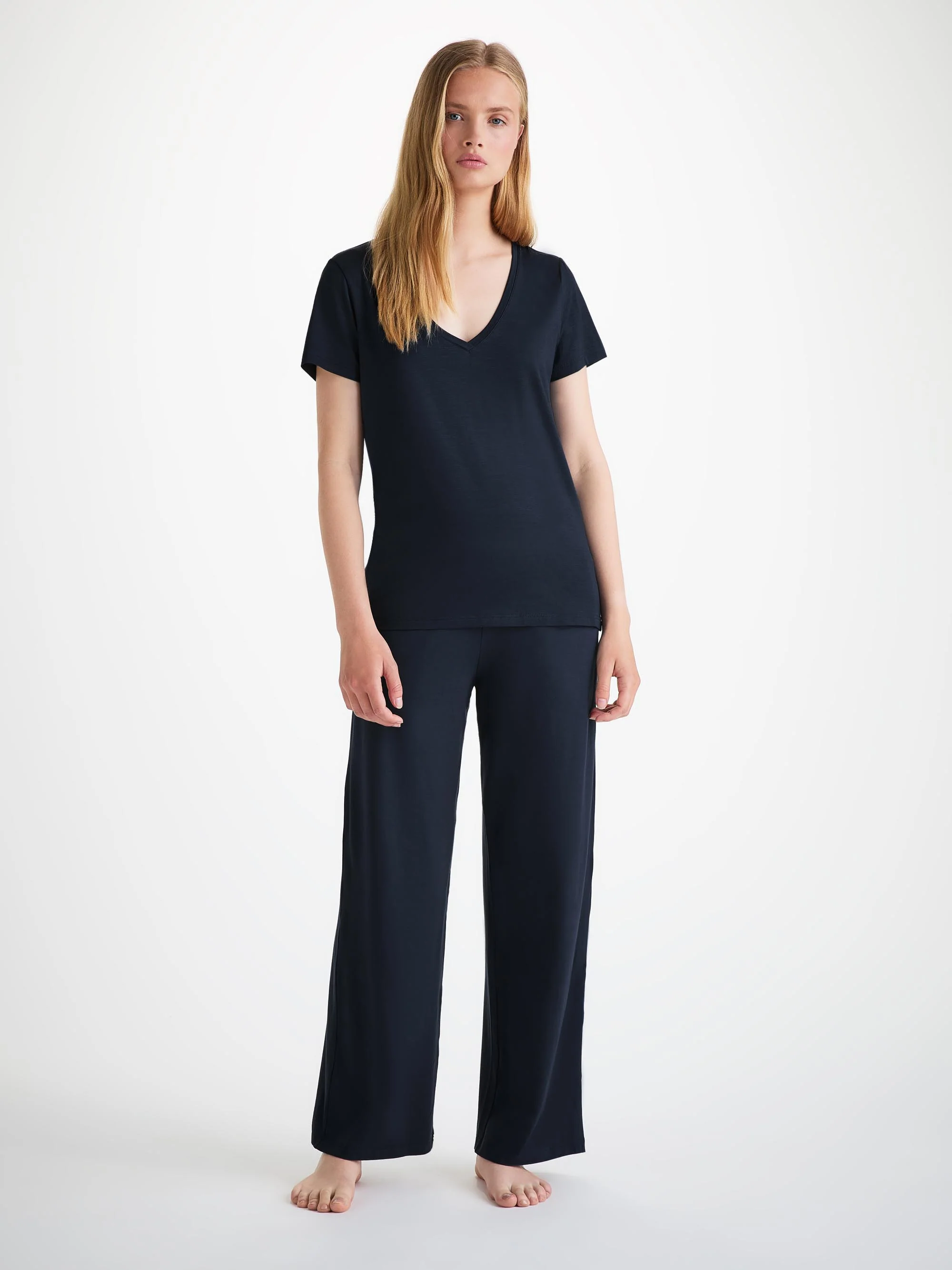 Women's V-Neck T-Shirt Lara Micro Modal Stretch Navy - Image 2