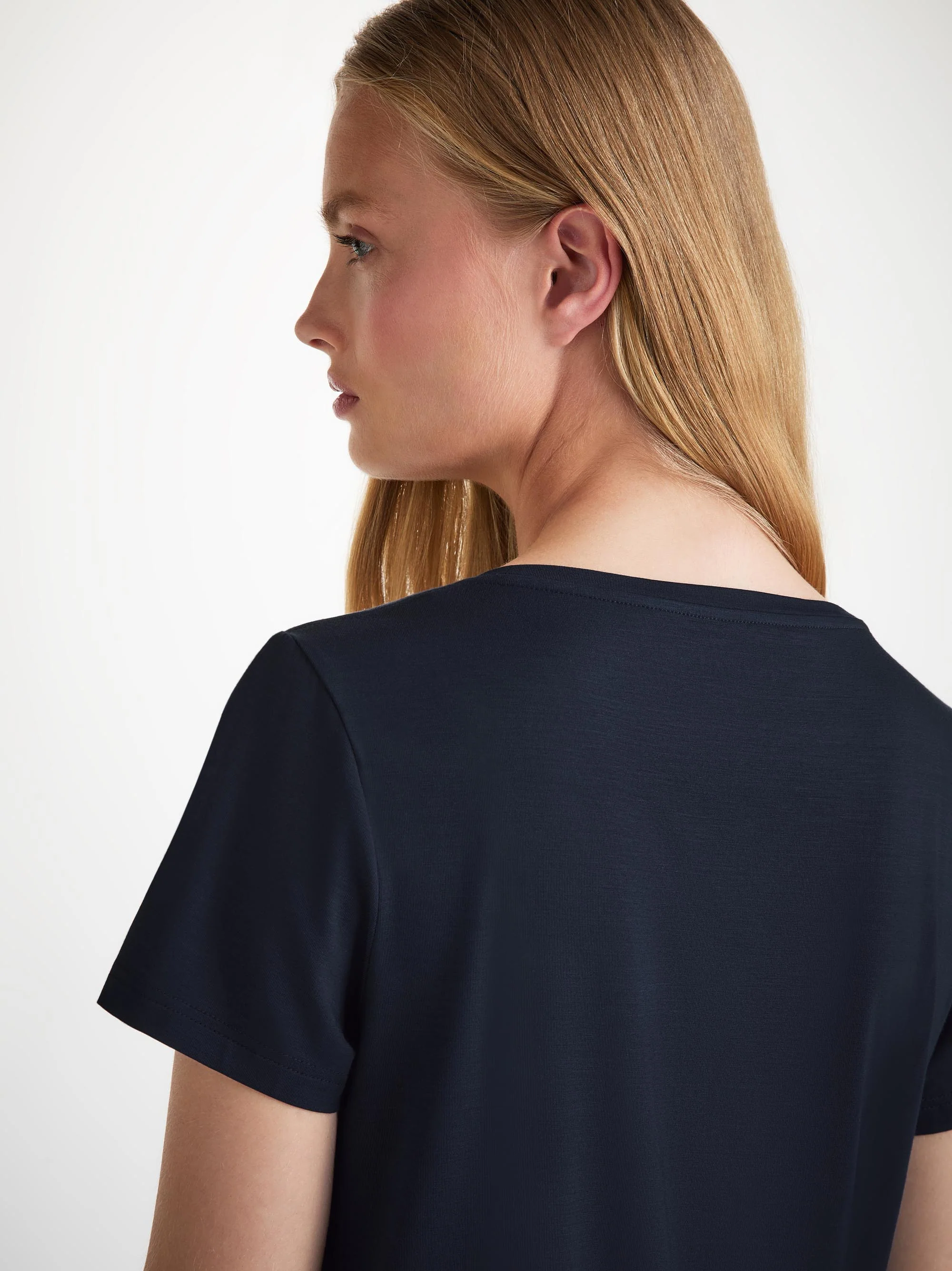 Women's V-Neck T-Shirt Lara Micro Modal Stretch Navy - Image 5