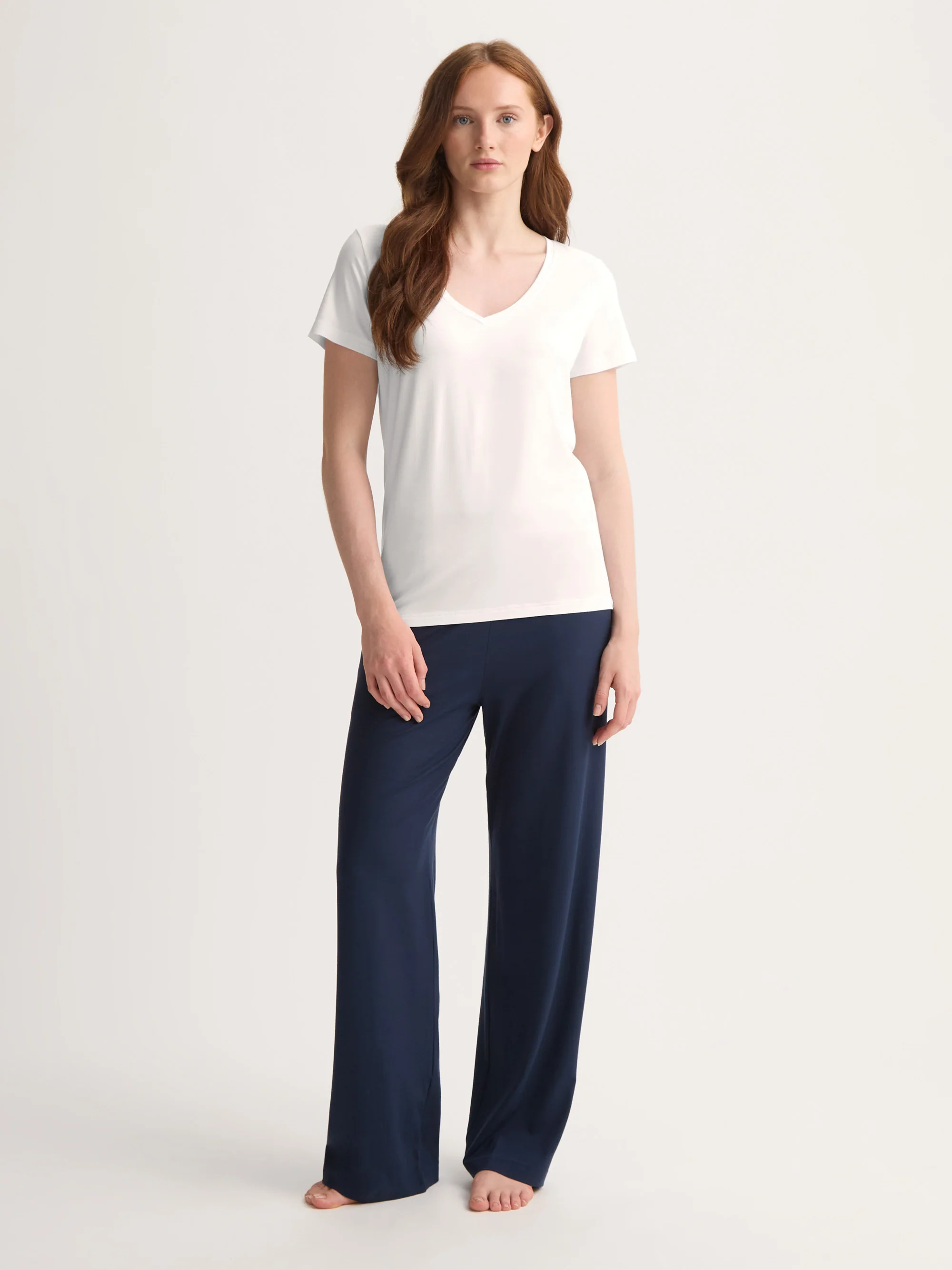 Women's V-Neck T-Shirt Lara Micro Modal Stretch White - Image 3