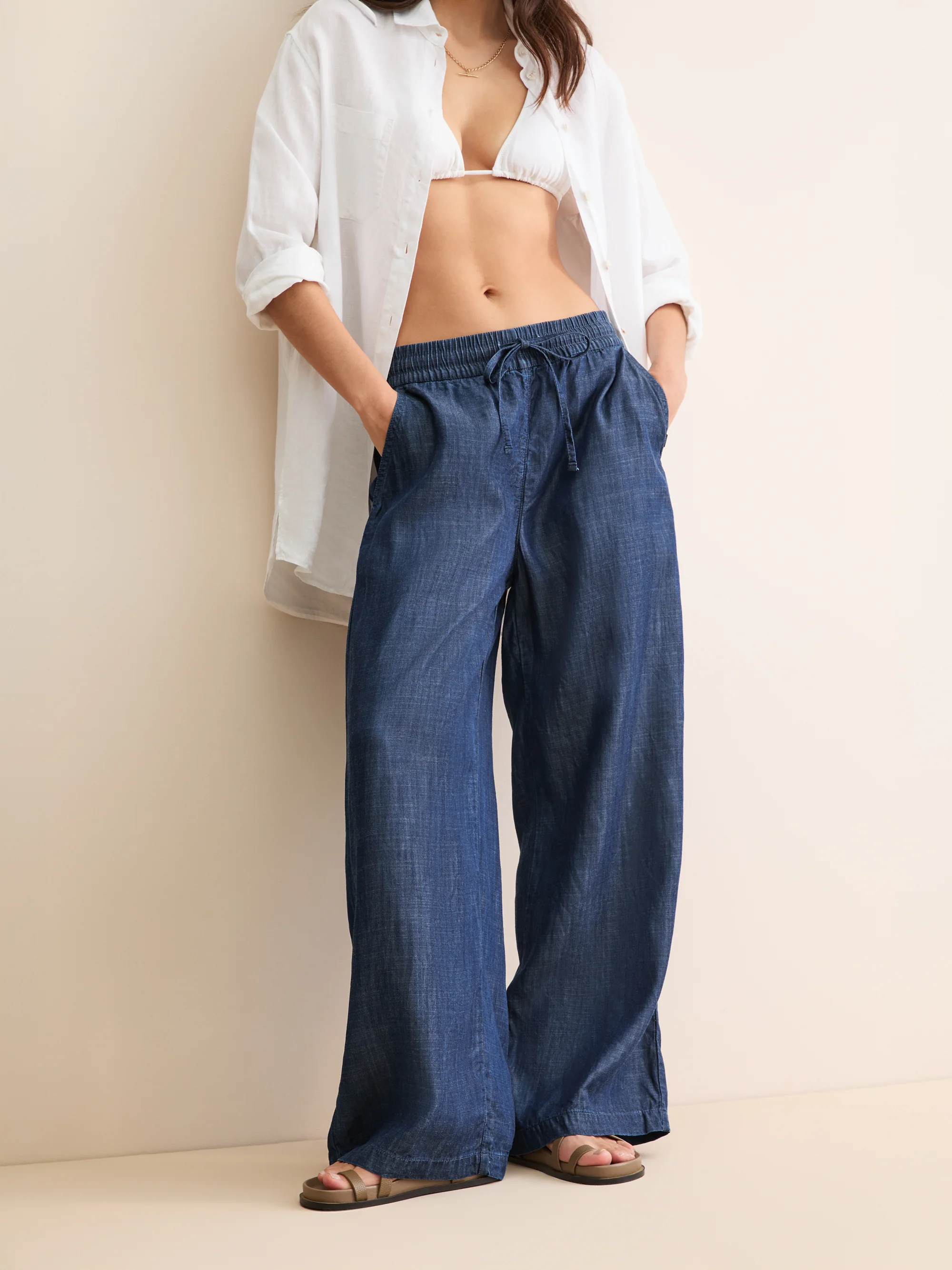 Women's Wide Leg Trousers Erin Chambray Denim Blue - Image 2