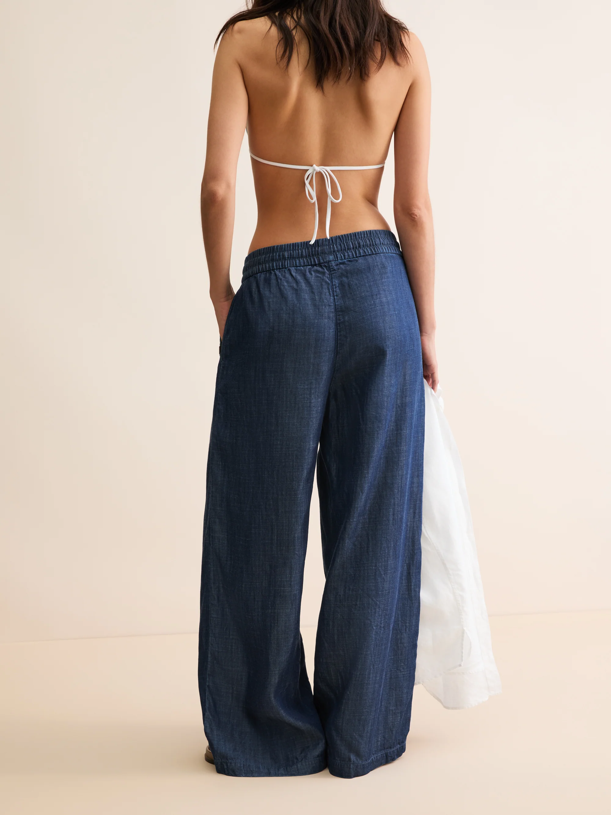 Women's Wide Leg Trousers Erin Chambray Denim Blue - Image 3