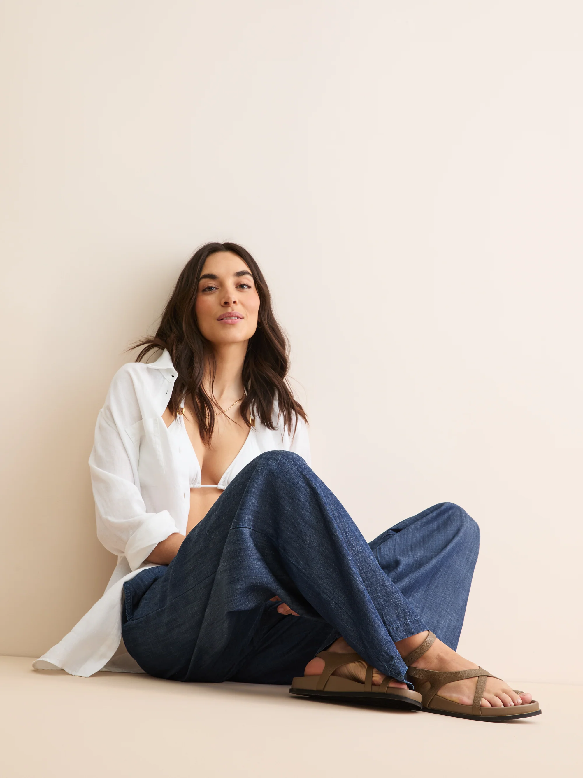 Women's Wide Leg Trousers Erin Chambray Denim Blue - Image 4