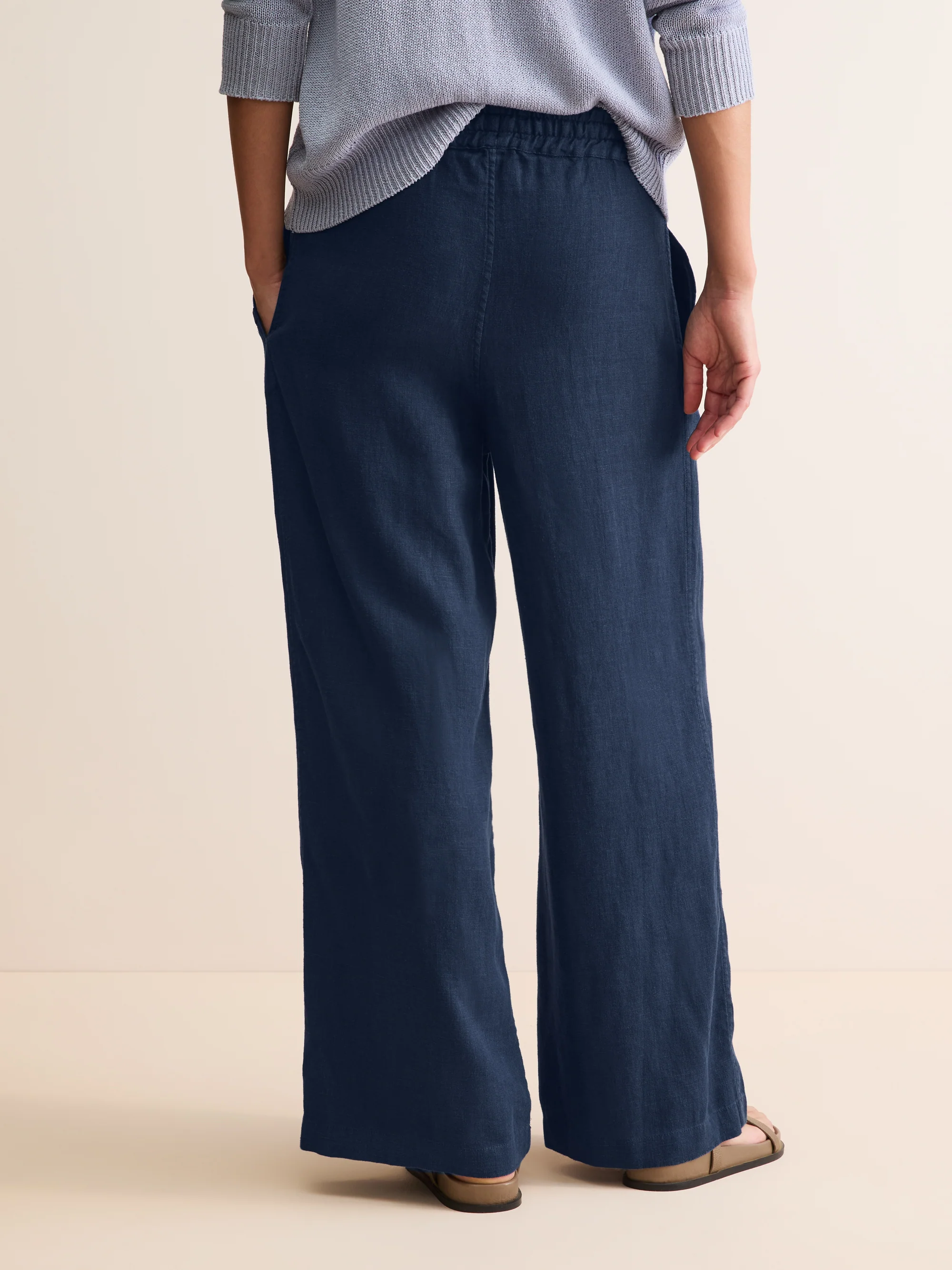 Women's Wide Leg Trousers Sicily Linen Navy Blue - Image 3