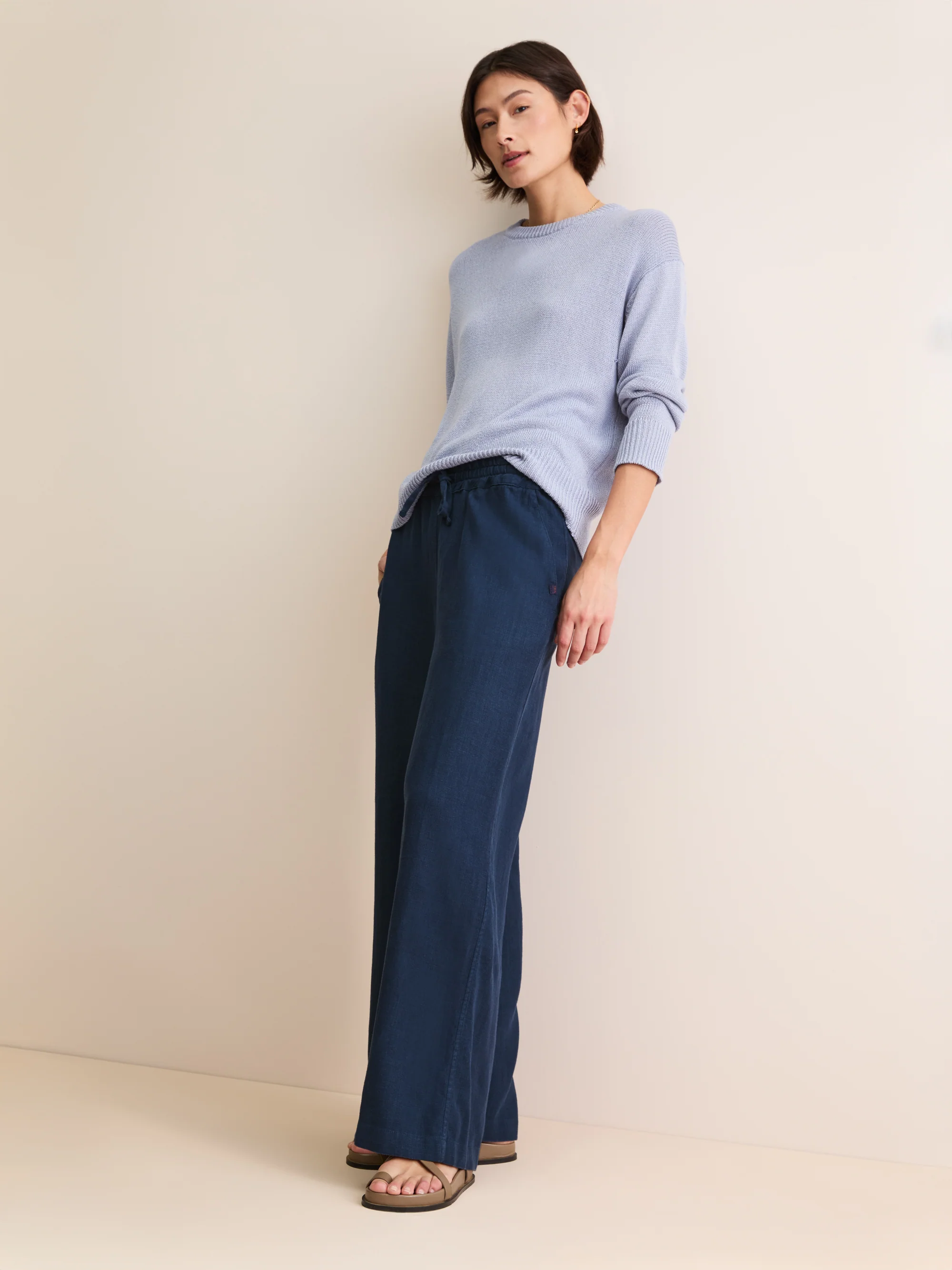 Women's Wide Leg Trousers Sicily Linen Navy Blue - Image 6