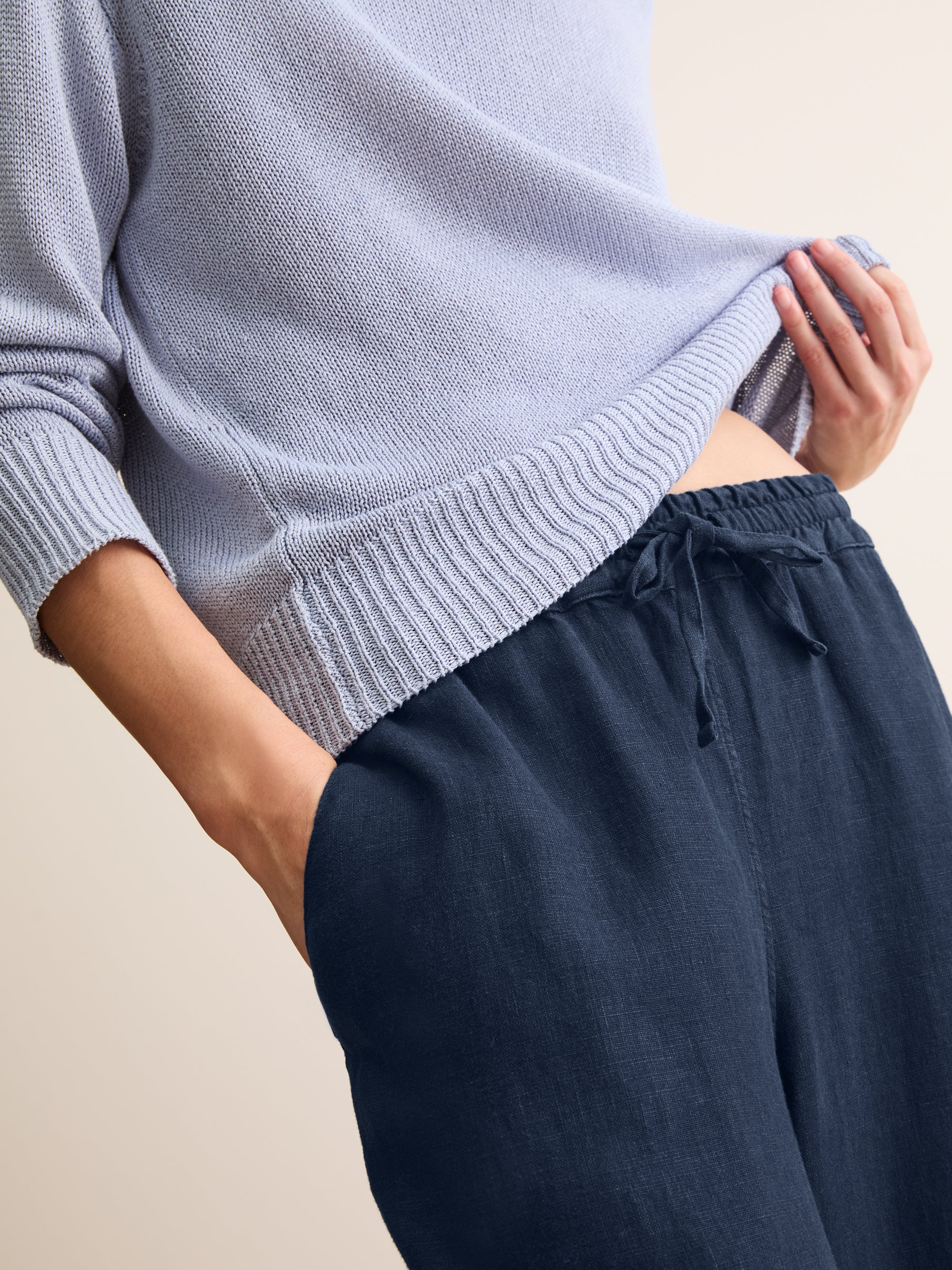 Women's Wide Leg Trousers Sicily Linen Navy Blue - Image 7