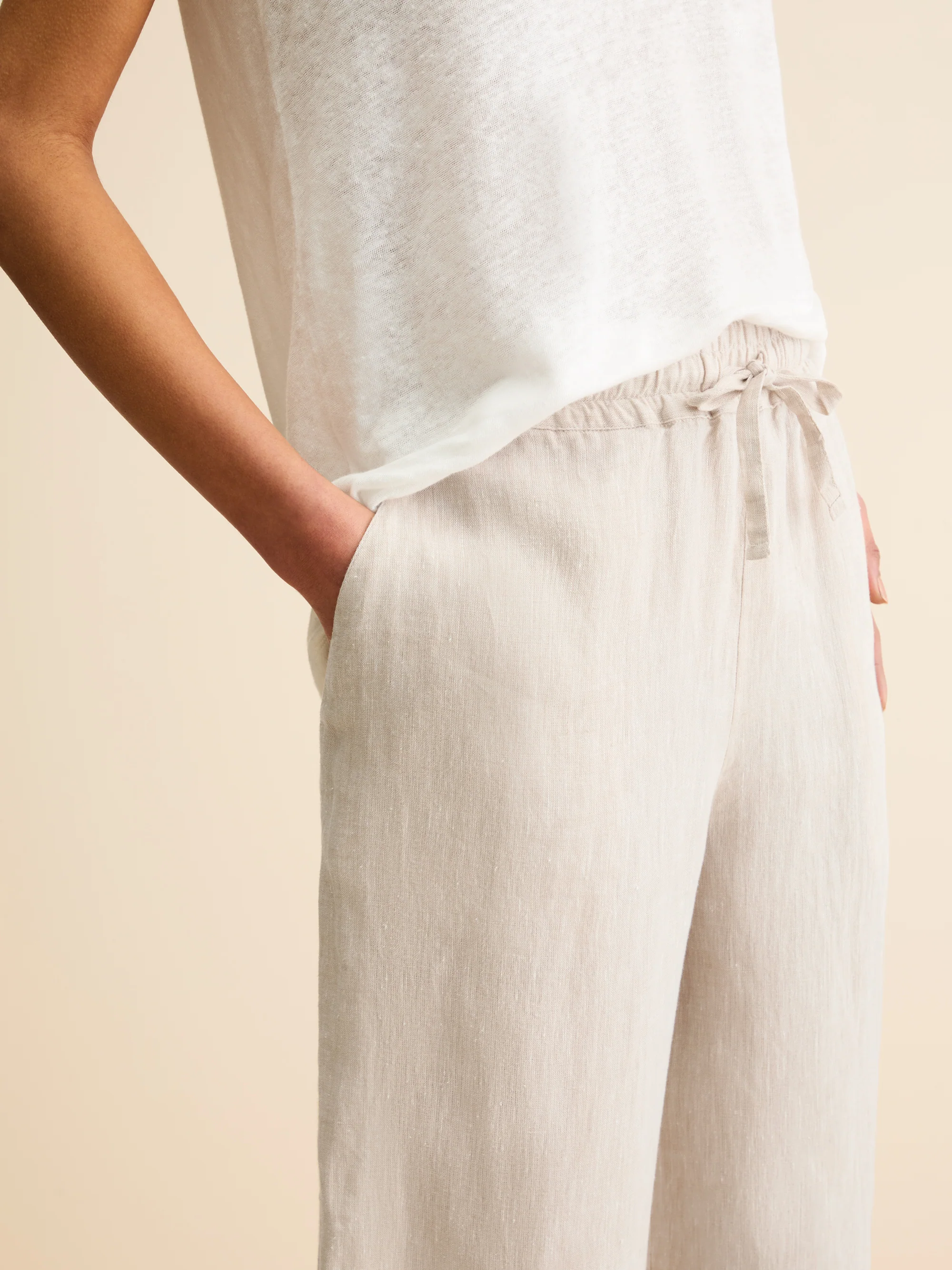 Women's Wide Leg Trousers Sicily Linen Sand - Image 4