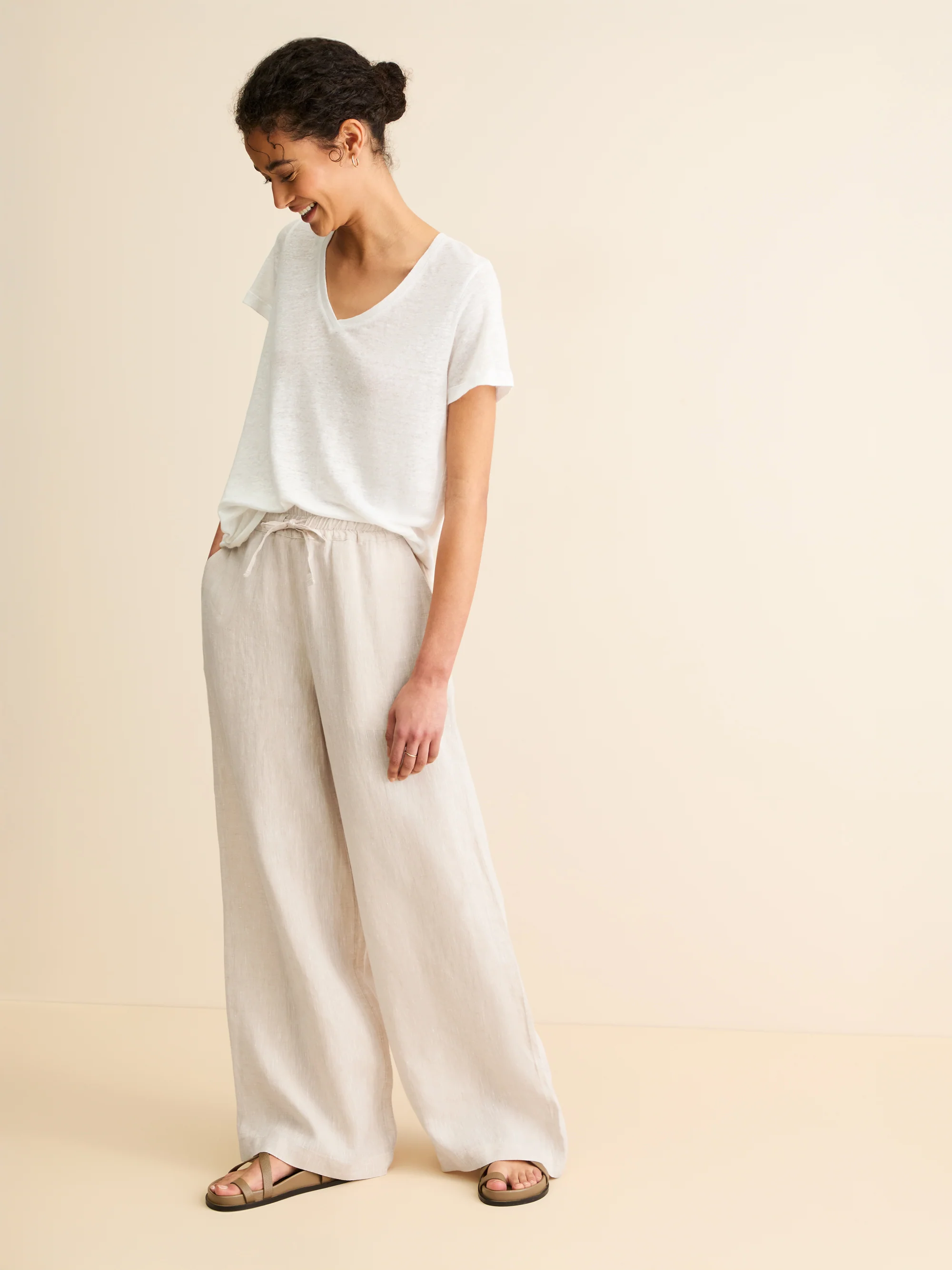 Women's Wide Leg Trousers Sicily Linen Sand - Image 7