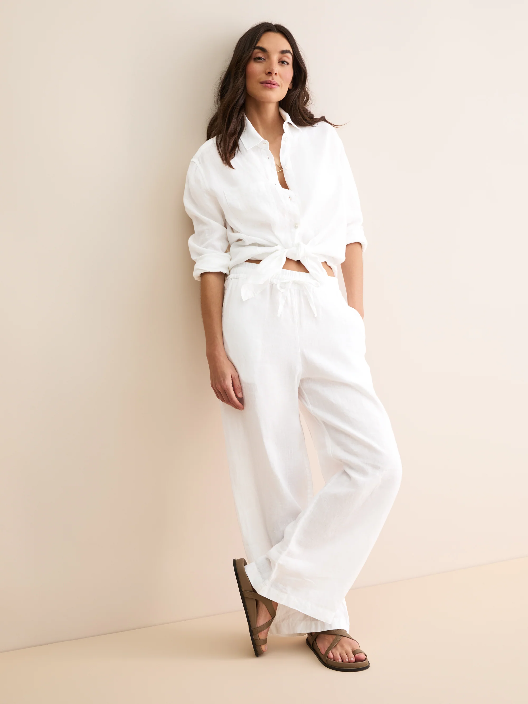 Women's Wide Leg Trousers Sicily Linen White - Image 3