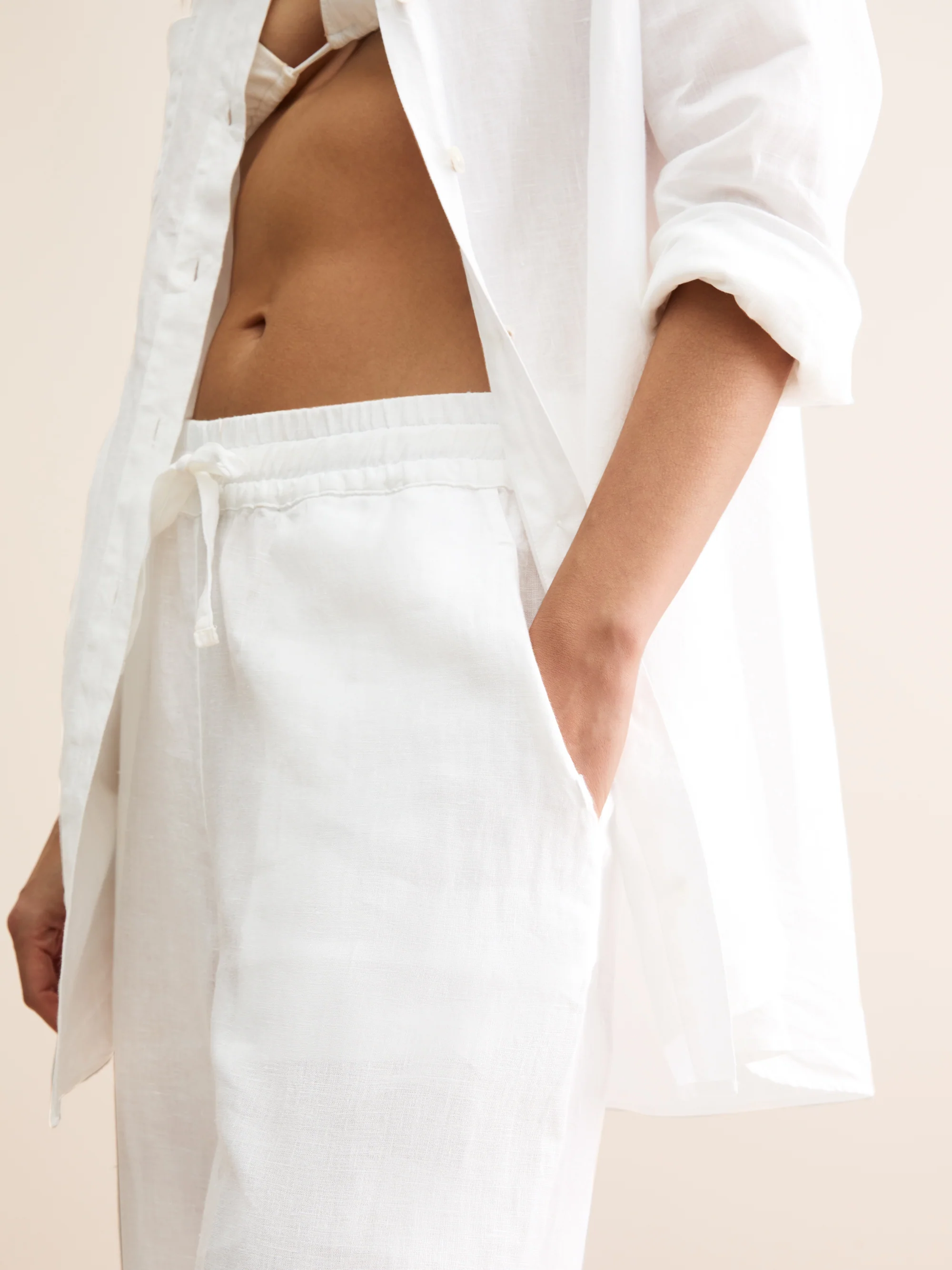 Women's Wide Leg Trousers Sicily Linen White - Image 8